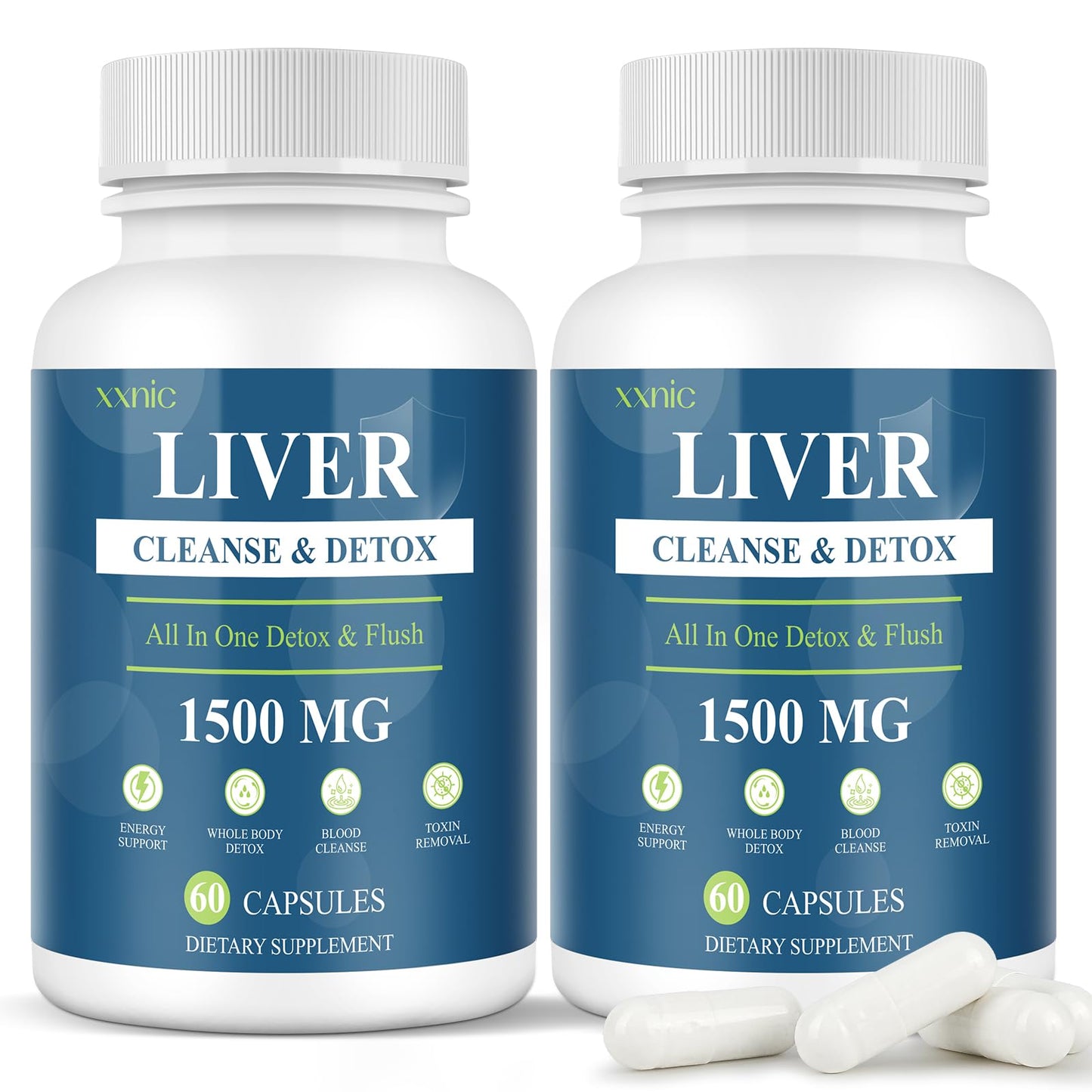 xxnic 120 Capsules (60Caps * 2) Liver Cleanse and Detox & Repair, 1500 MG Liver Detox Cleanse Supplement, Natural Herbal Formula for Liver Health, Fast Toxins Removal