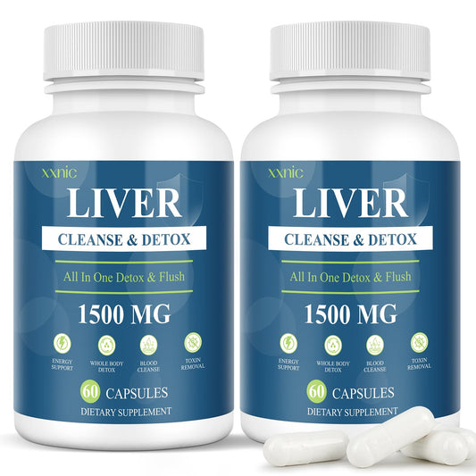 xxnic 120 Capsules (60Caps * 2) Liver Cleanse and Detox & Repair, 1500 MG Liver Detox Cleanse Supplement, Natural Herbal Formula for Liver Health, Fast Toxins Removal