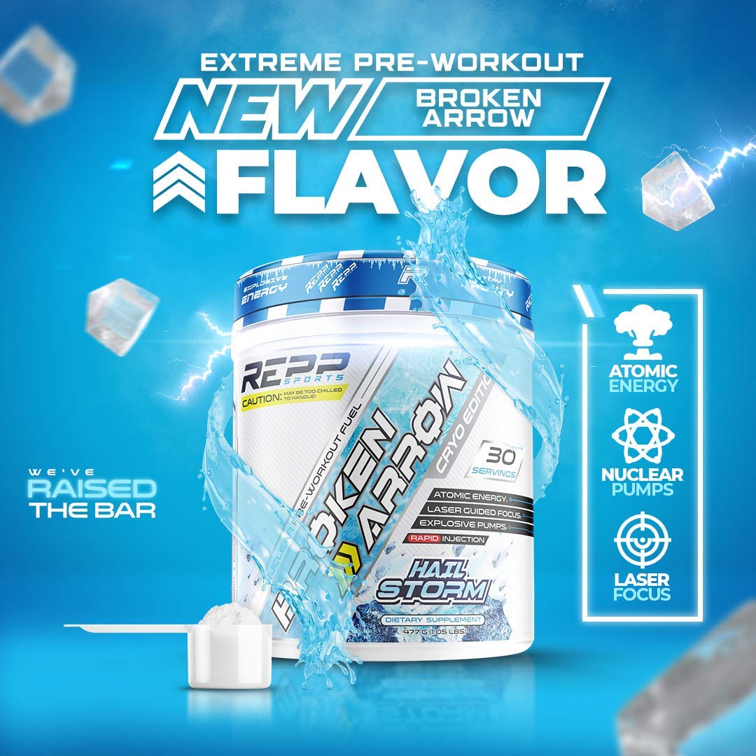 Repp Sports Broken Arrow Extreme Pre-Workout | Intense Energy and Endurance Support (Hail Storm, 20/40 Servings)