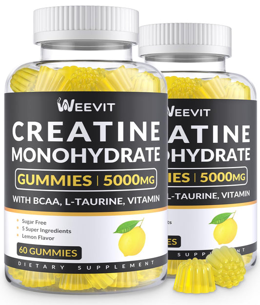 WEEVIT Creatine Monohydrate Gummies for Men, Chewables Creatine Monohydrate for Muscle Strength Energy Boost, Pre-Workout Supplement with BCAA, L-Taurine, B12
