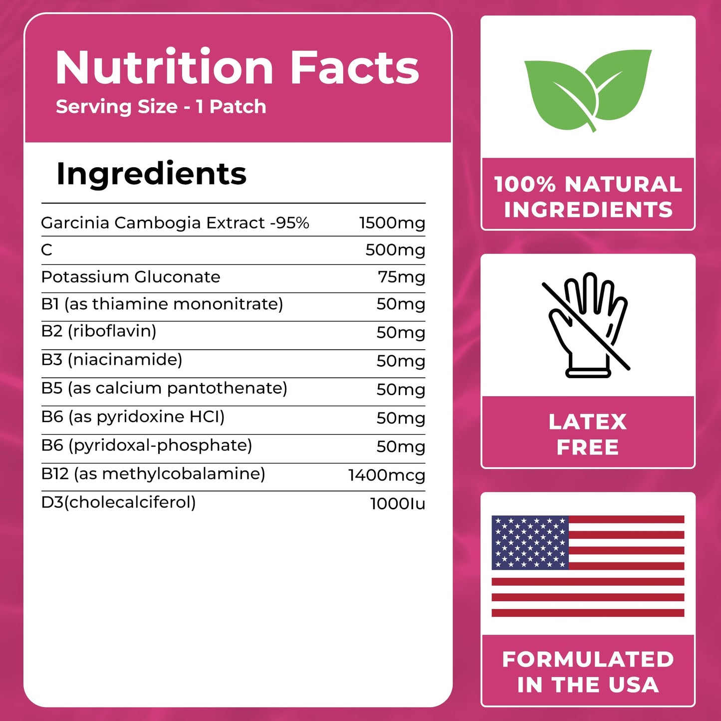 MONIER Garcinia Cambogia Patches (Pack of 60) - 100% Natural Patch for Women and Men - with B12 & Potassium - Energy, Focus & Body Support - Enhanced Formula
