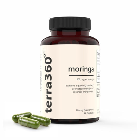 terra360° 800mg Moringa Capsules - Pure Moringa for Energy, Immune Support, Skin Health & Vitality - Nutrient-Rich Super Food with Essential Vitamins & Antioxidants, 60 Capsules