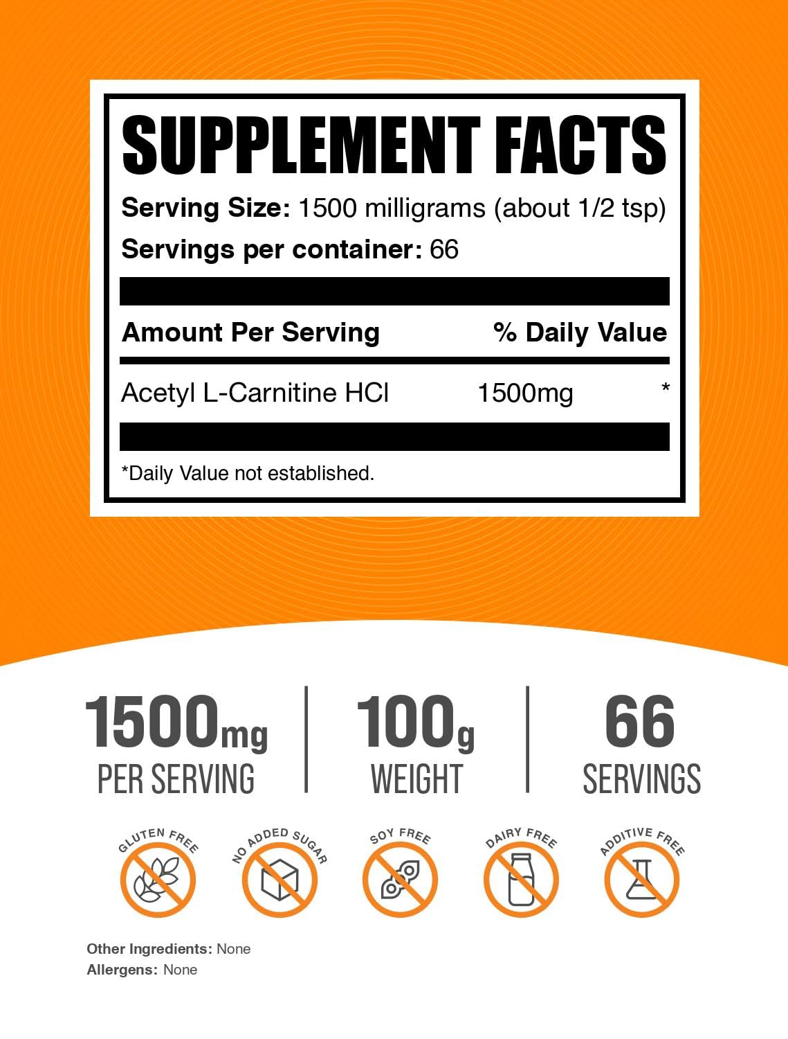 BulkSupplements.com Acetyl L-Carnitine Powder - as ALCAR HCl, Carnitine Supplement - Gluten Free, 1.5g per Serving, 100g (3.5 oz) (Pack of 1)