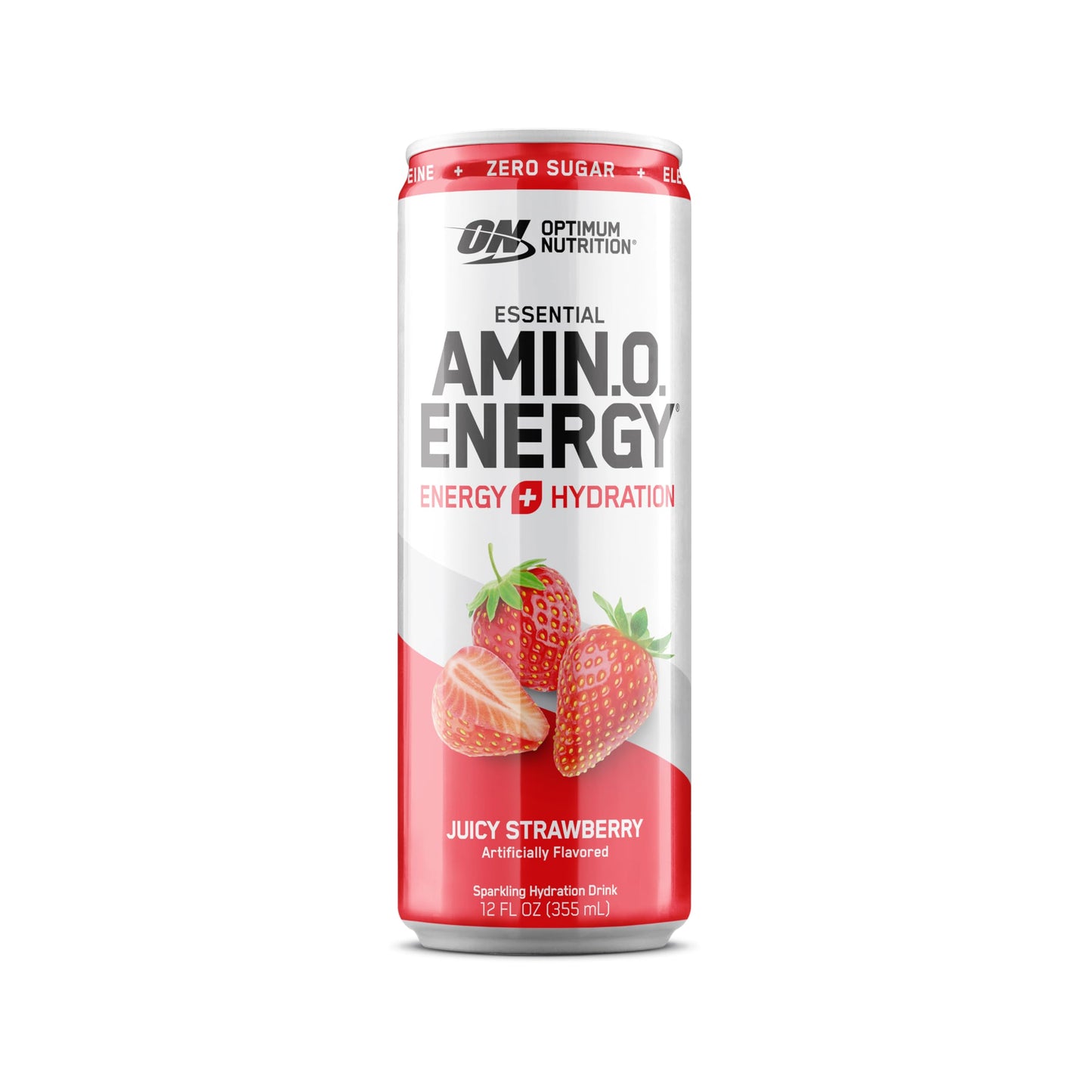 Optimum Nutrition Amino Energy Sparkling Hydration Drink, Electrolytes, Caffeine, Amino Acids, BCAAs, Sugar Free, Juicy Strawberry, 12 Fl Oz, 12 Pack (Packaging May Vary)