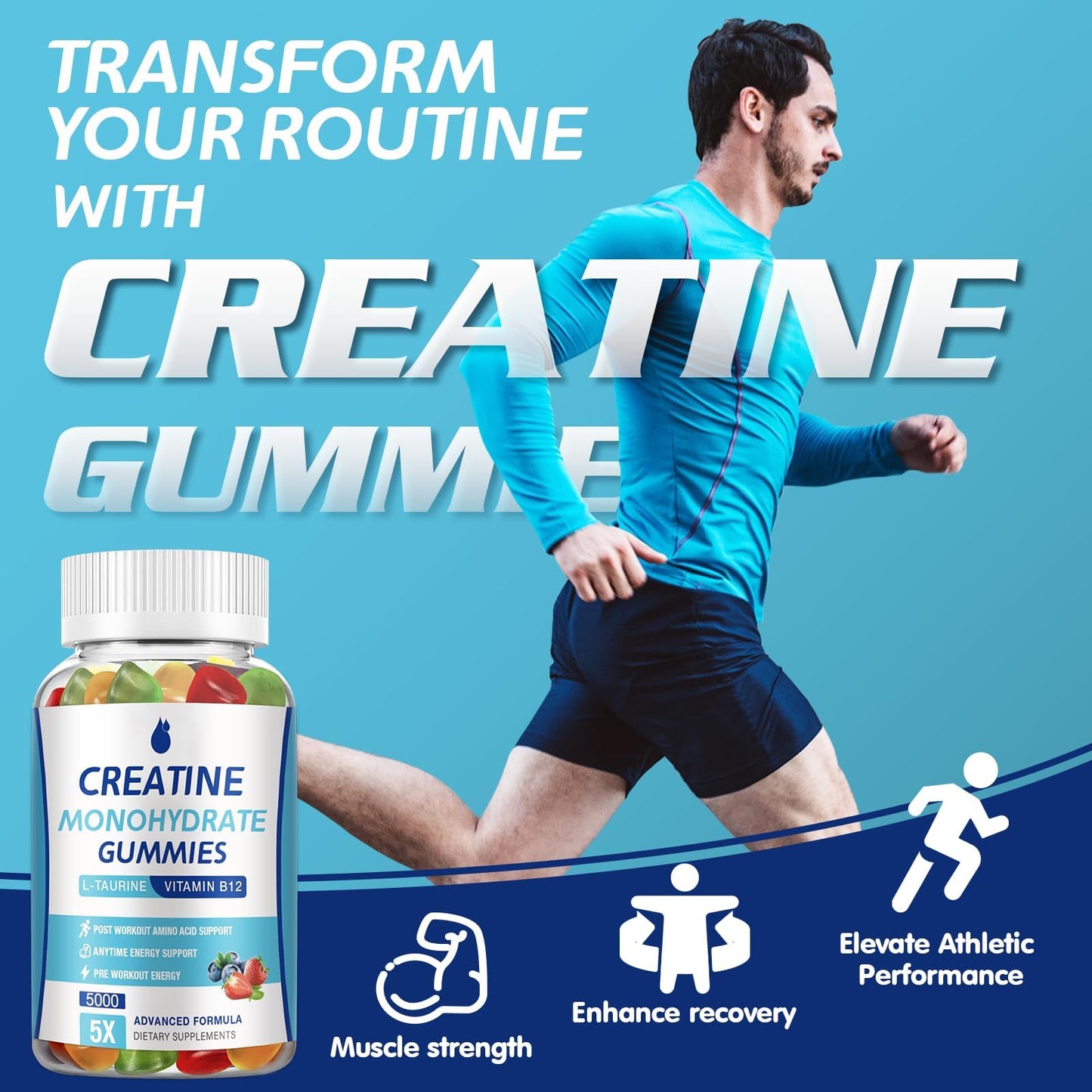 MaxHemp Creatine Monohydrate Gummies 5000mg Creatine for Women & Men 2 Packs, Creatine Monohydrate Chew for Boost Focus, Muscle Strength, 5g Creatine Monohydrate per Serving, Sugar Free, Vegan