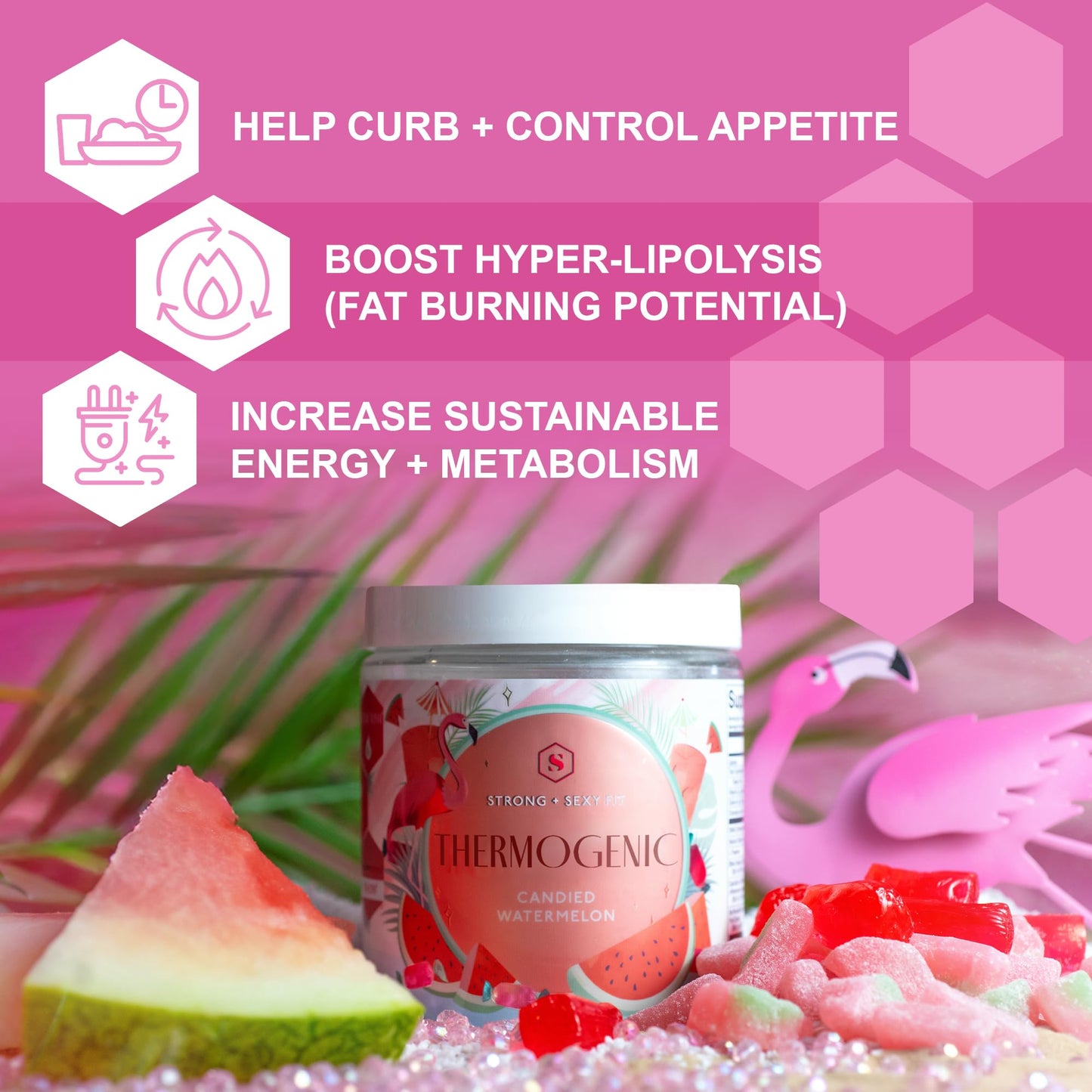 Strong + Sexy Fit, Weight and Diet Support Health Supplement, Workout Drink Powder for Natural Energy, Appetite Control, and Metabolism Support, Supplement for Women, Candied Watermelon Flavor, 30 Svg