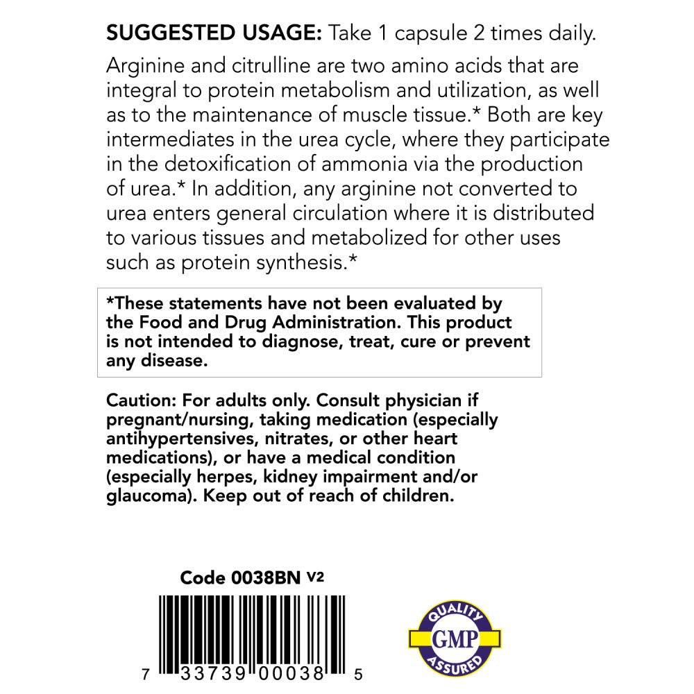 NOW Sports Nutrition, Arginine & Citrulline 500 mg/ 250 mg, Amino Acids, 240 Veg Capsules