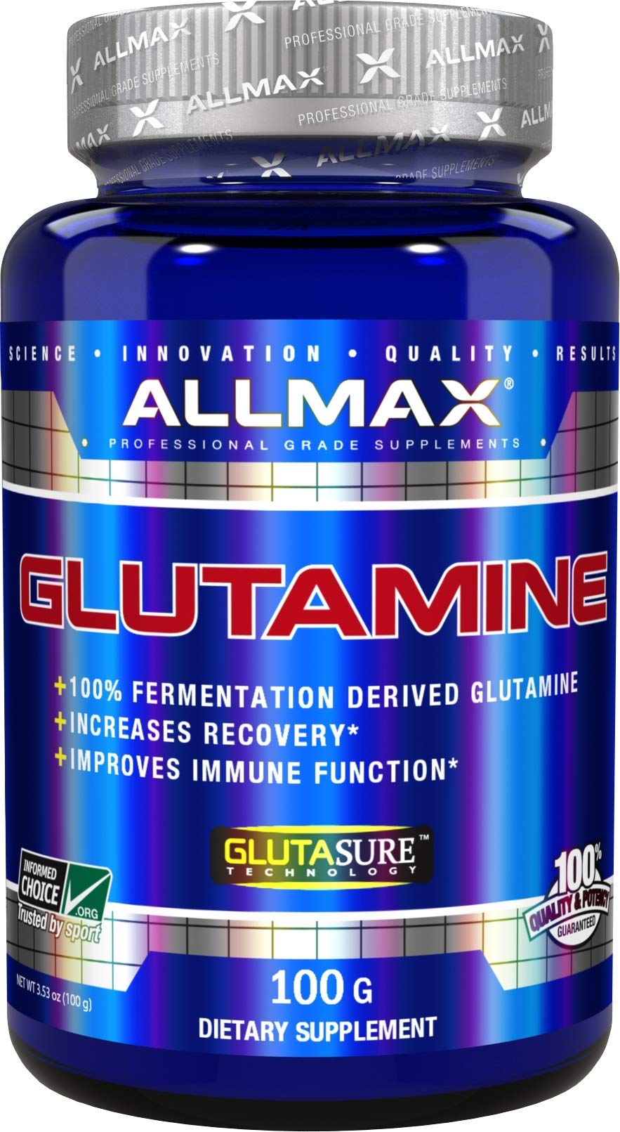 ALLMAX Essentials GLUTAMINE - 100 g Powder - Fermentation-Derived Glutamine - Increases Recovery & Supports Immune System - Gluten Free & Vegan - 20 Servings