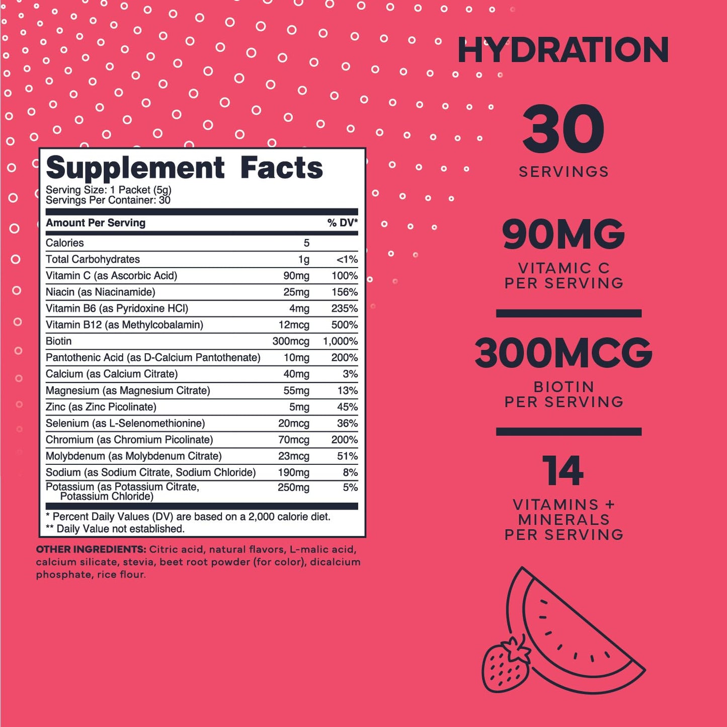 Type Zero Clean Hydration + Electrolytes Drink Mix (30 Single-Serving Packets) - Advanced Hydration for Any Occasion (Strawberry Watermelon)