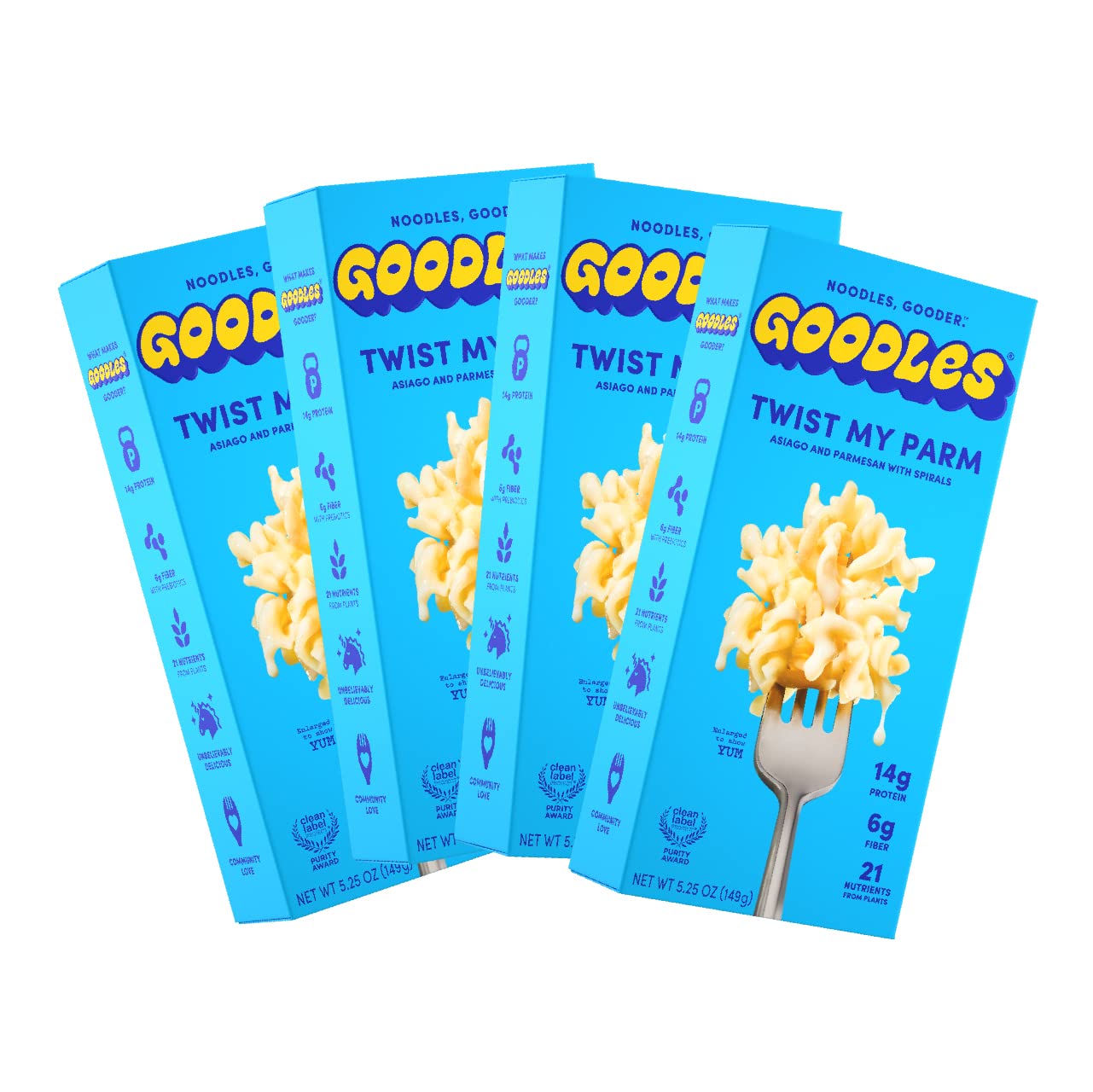 Goodles Twist My Parm Mac  Cheese 4 Pack 6oz  14g Protein 6g Fiber with Prebiotics 21 PlantBased Nutrients and Made wREAL Cheese  Clean Label Certified