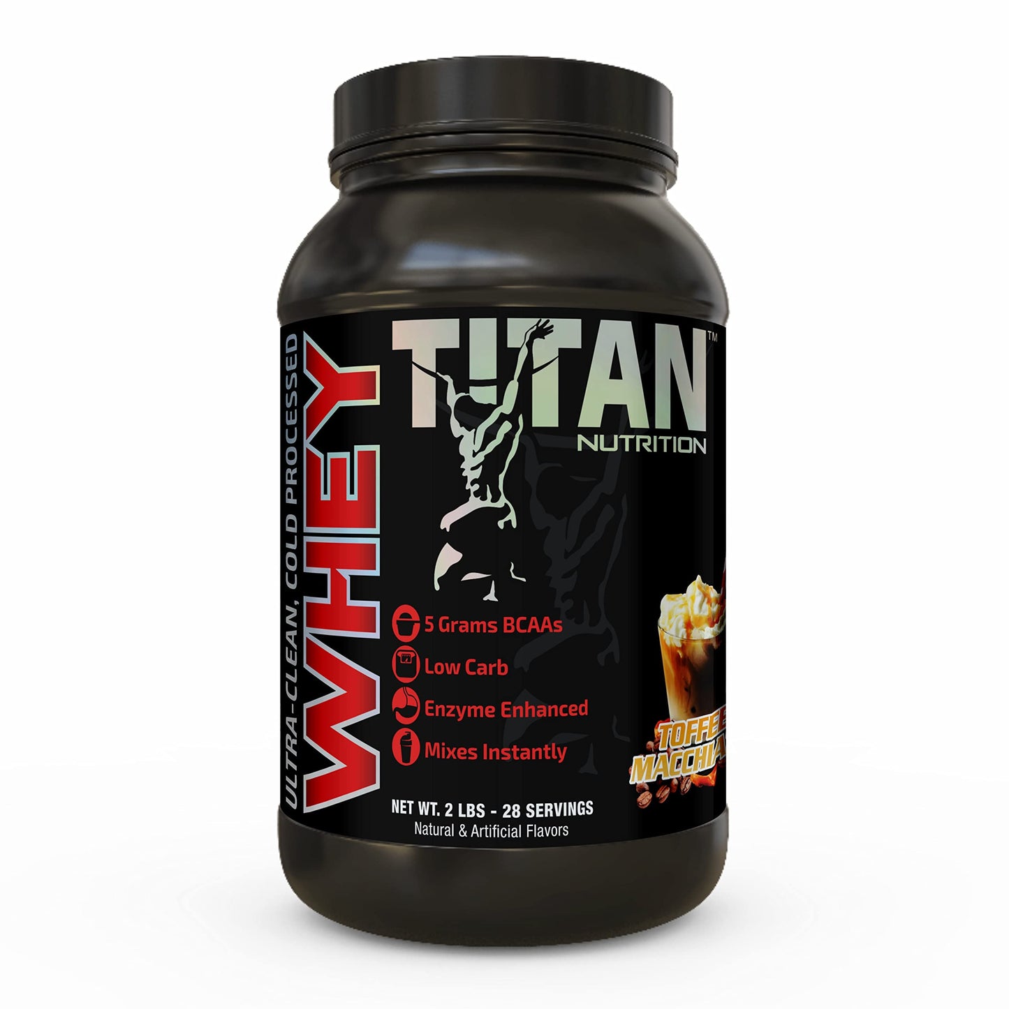 Titan Whey Protein Powder - Premium, Fast-Absorbing Whey with 23g of Protein, BCAAs, & Digestive Enzymes Per Serving - Supports Lean Muscle Mass & Optimal Digestion - 2 Pounds, Toffee Macchiato