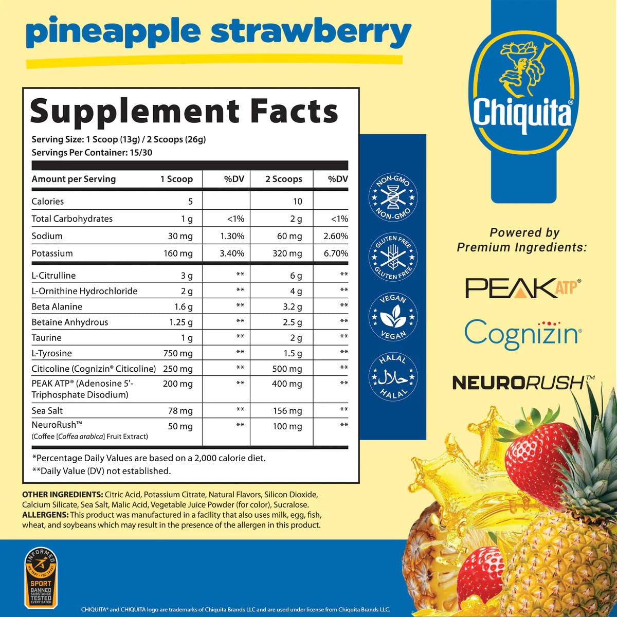 AN Performance Non-Stimulant Pre-Workout Supplement | Zero Caffeine Energy Drink Mix | Beta Alanine + Citrulline | Third-Party Tested | Informed Sport Certified | Strawberry Pineapple | 30 Servings