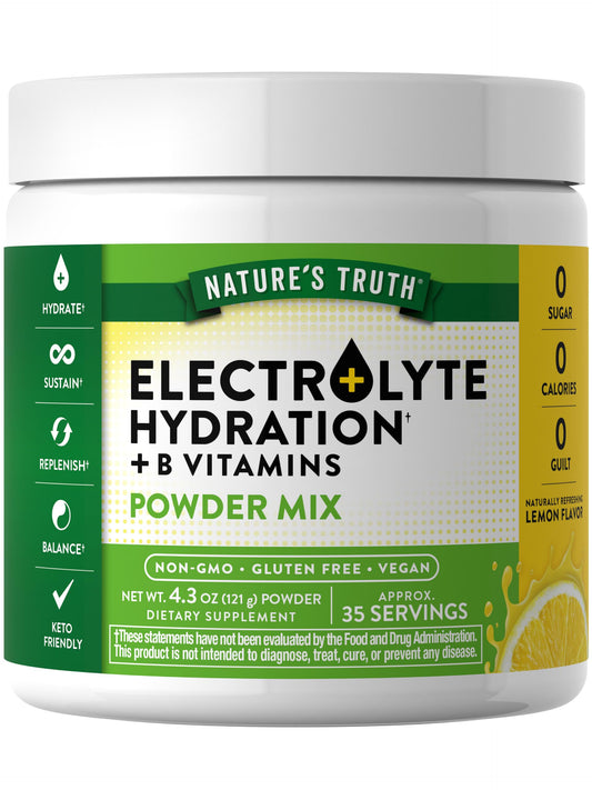 Nature's Truth Electrolytes Powder | No Sugar | Vegan, Non-GMO & Gluten Free Supplement for Hydration | with B Vitamins | Refreshing Lemon Flavor