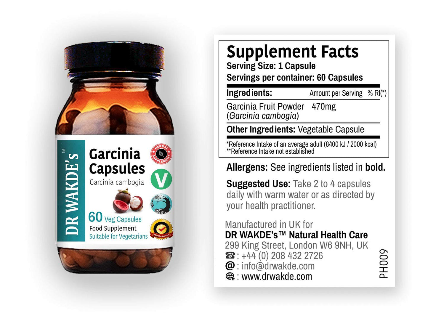 DR WAKDE'S Garcinia Fruit Capsules (Garcinia cambogia, 60 Veg Caps, Plant-Based Supplement, Ayurvedic Herb, All Natural, Vegan)