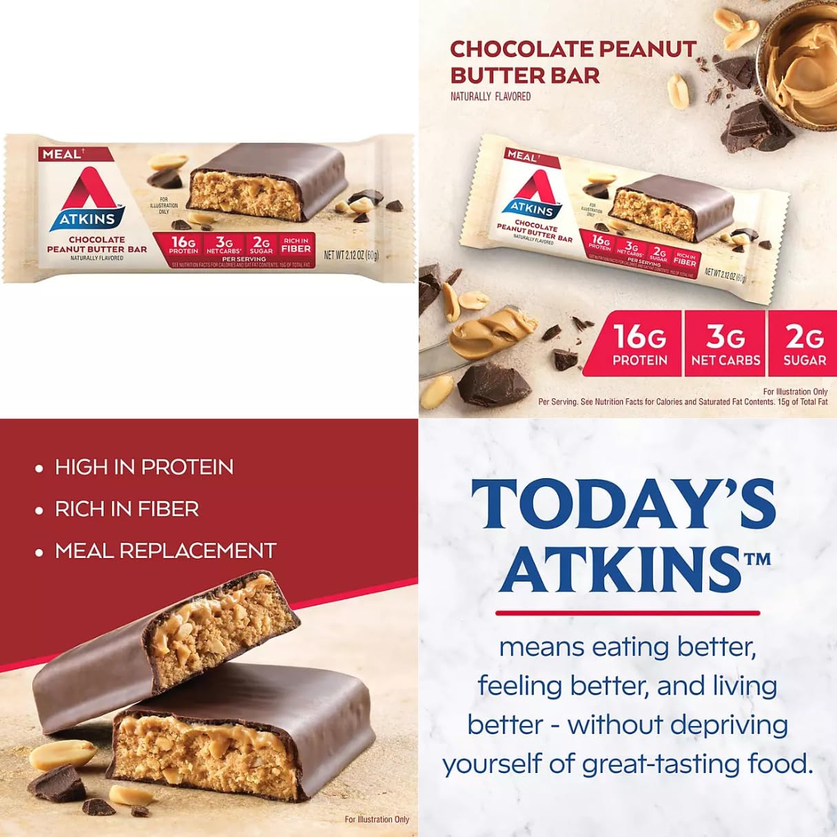 Atkins Peanut Butter Chocolate Meal Bar High Fiber, 16g Of Protein 15 Ct - Atkins High Protein Meal Bar - Peanut Butter Bar