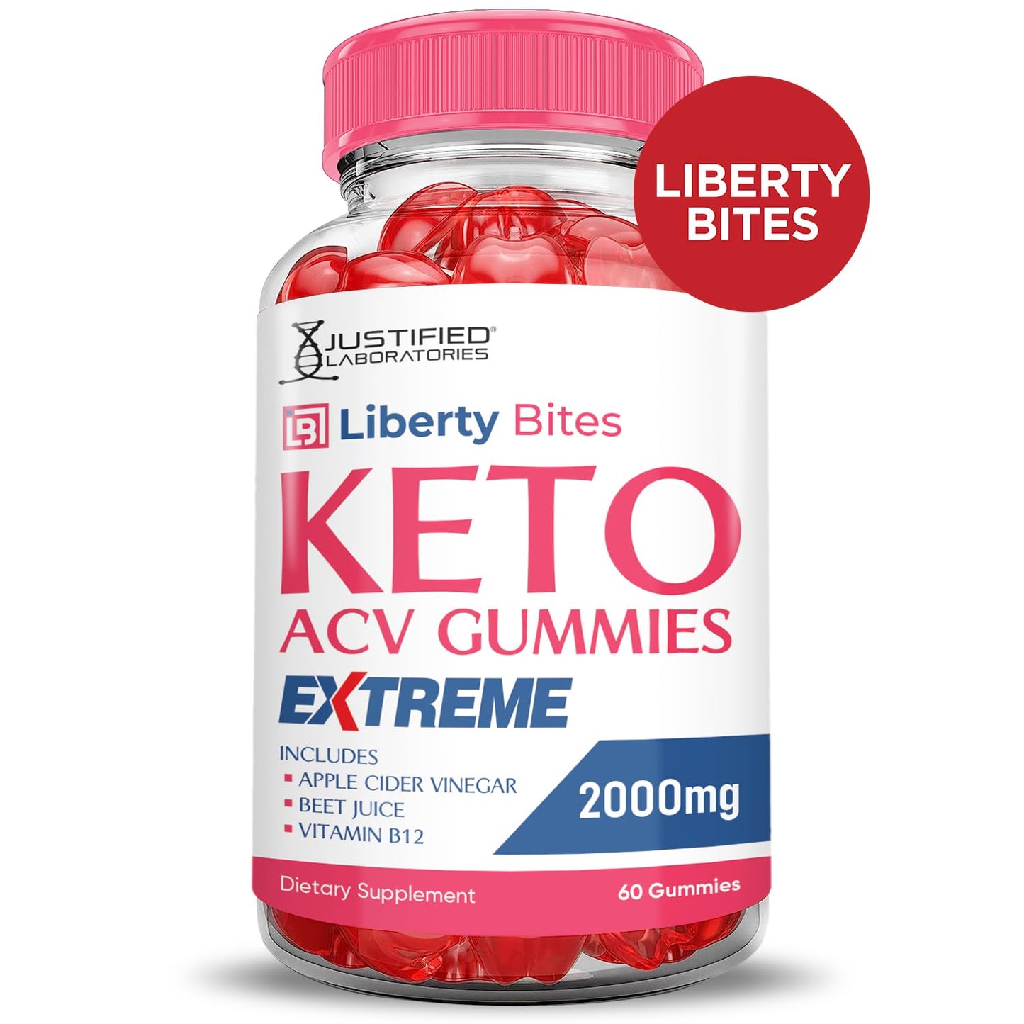 Liberty Bites Keto ACV Gummies Extreme 2000MG Libertybites Keto Gummies Apple Cider Vinegar Formulated with Pomegranate Beet Juice Powder B12 Vegan Non GMO 60 Gummys