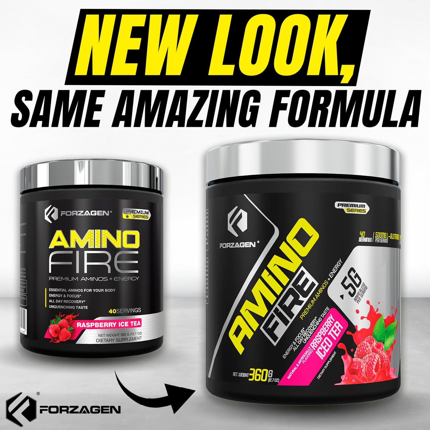 Forzagen Amino Fire | Essential Amino Energy Powder for Pre-Workout | BCAA Energy Boost & Muscle Recovery Drink Mix, Enhance Focus & Concentration, Dietary Supplement | Raspberry Ice Tea, 40 Servings