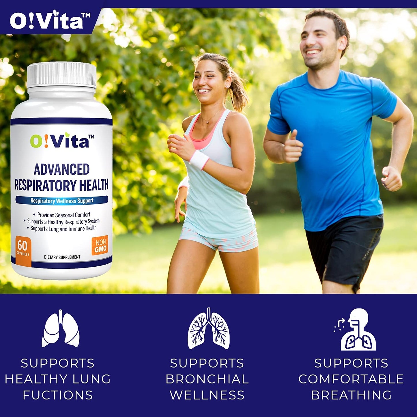 O!VITA Advanced Respiratory Health, Lung Detox and Cleanse, Seasonal Comfort - 10 Active Herbal Ingredients Quercetin, Butterbur, Cordyceps, and More. 2-Month Supply (60 Non-GMO Capsules)