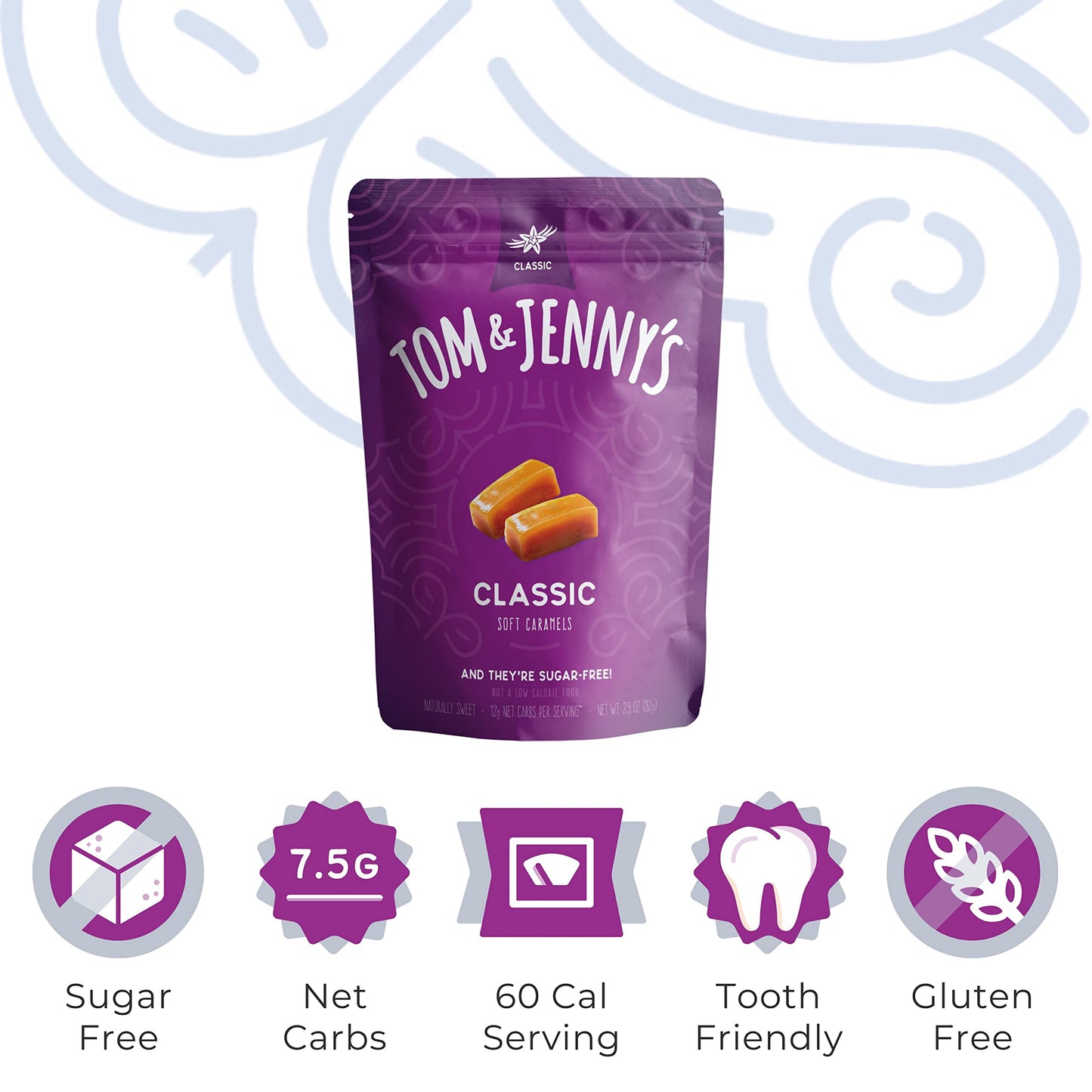Tom  Jennys Sugar Free Candy Soft Caramel with Sea Salt and Vanilla  Low Net Carb Keto Candy  with Xylitol and Maltitol  Classic Caramel 1pack