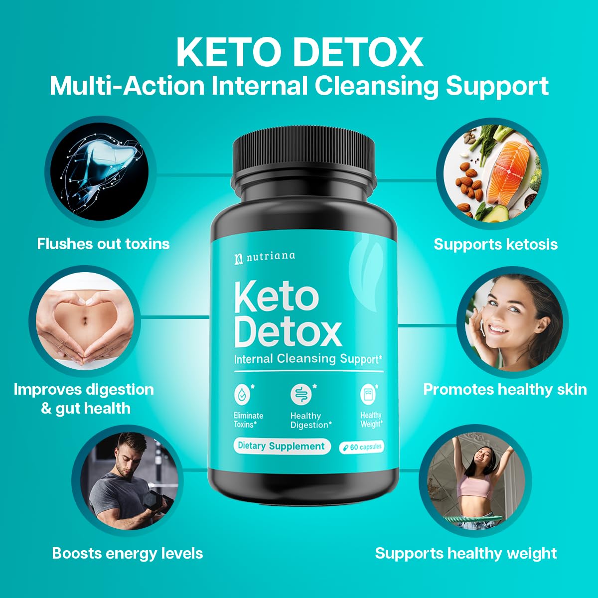Nutriana Keto Detox Cleanser - Keto Pills Liver Supplement for Men & Women - Keto Supplement Detox Pills Fasting Supplement for Colon Health, Kidney Support & Boosts Metabolism 60 Capsules