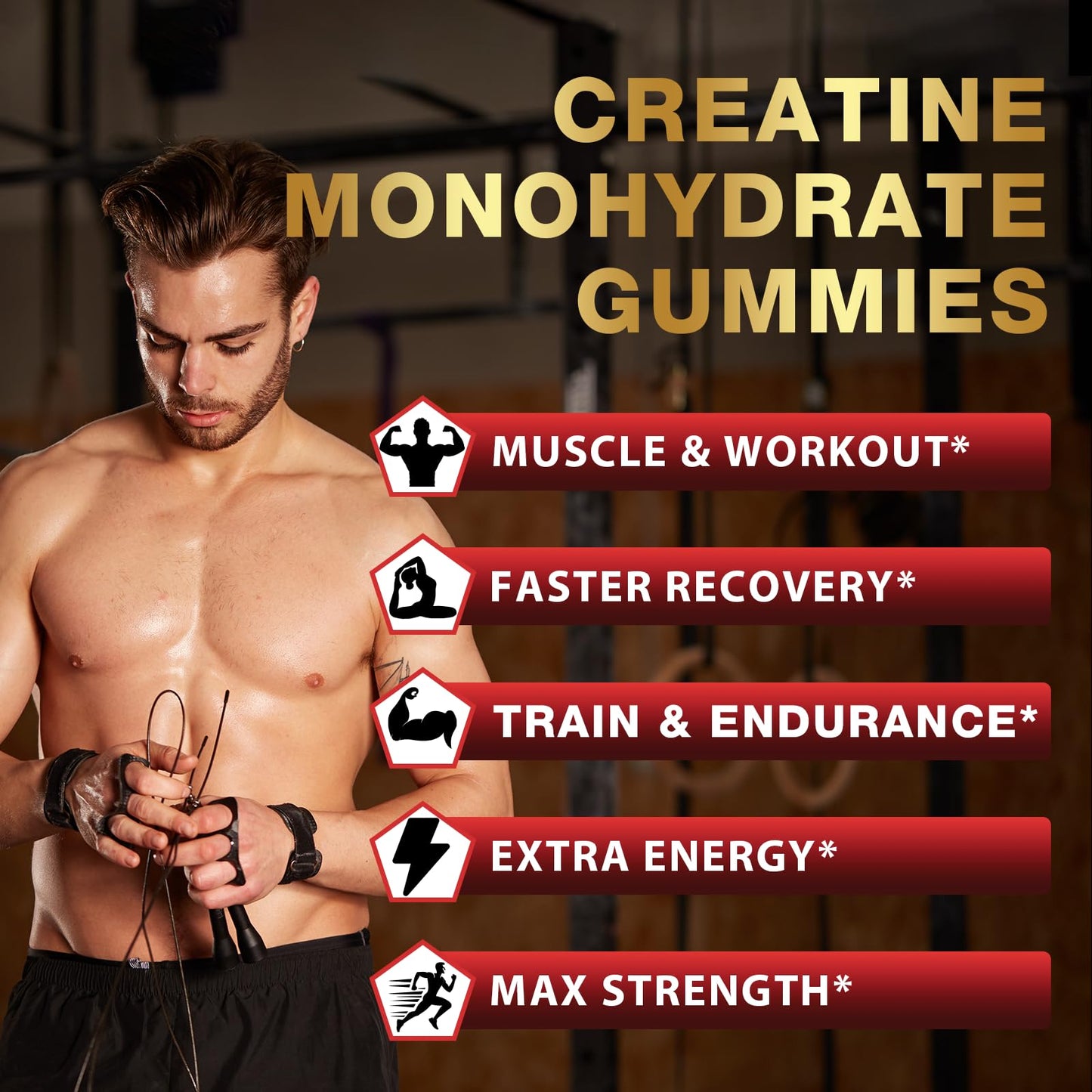 Creatine Monohydrate Gummies for Men & Women, Creatine Monohydrate per Serving with Taurine & Vitamin B12, Creatine Pre-Workout Gummies for Max Strength, Energy & Endurance - 2 Pack