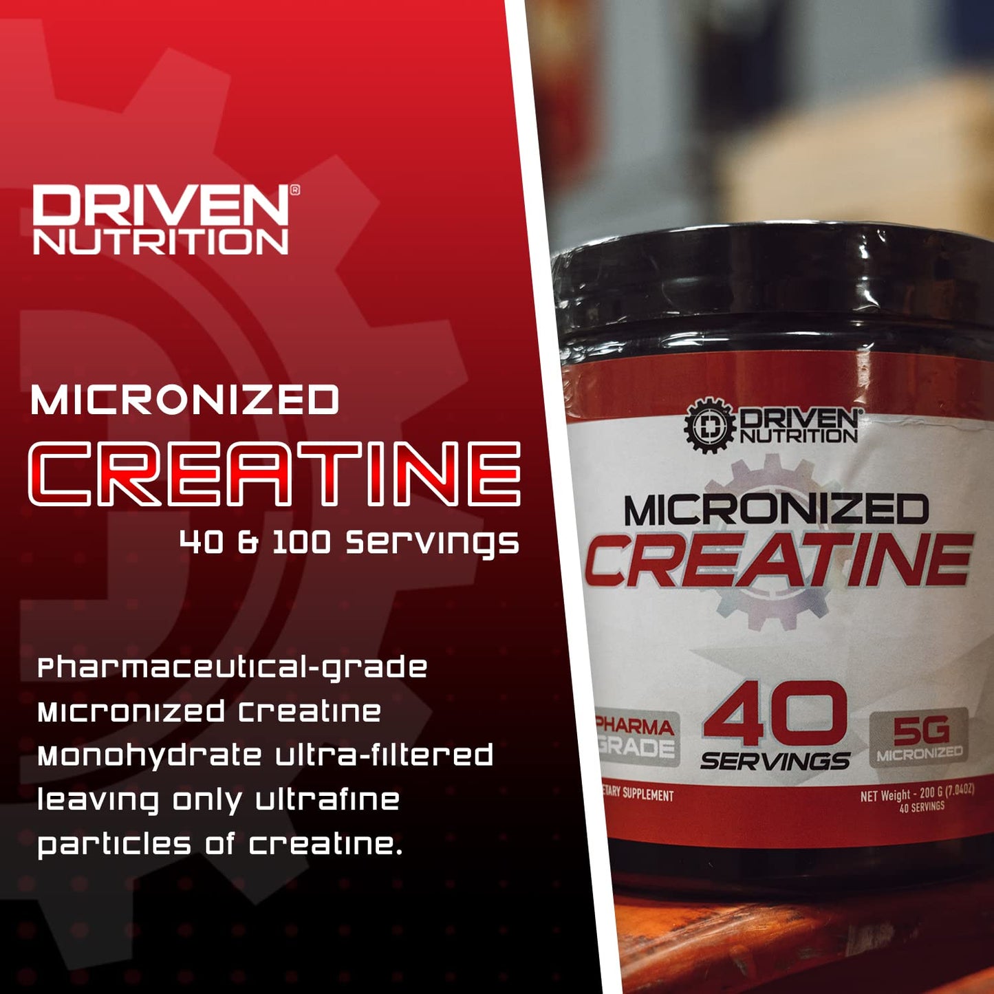 Driven Nutrition Creatine, 500g - Unflavored Micronized Powder, Physical Performance & Cognition - 5g Per Serving for Reduced Fatigue & Increased Strength, Muscle Mass, Endurance, & Speed