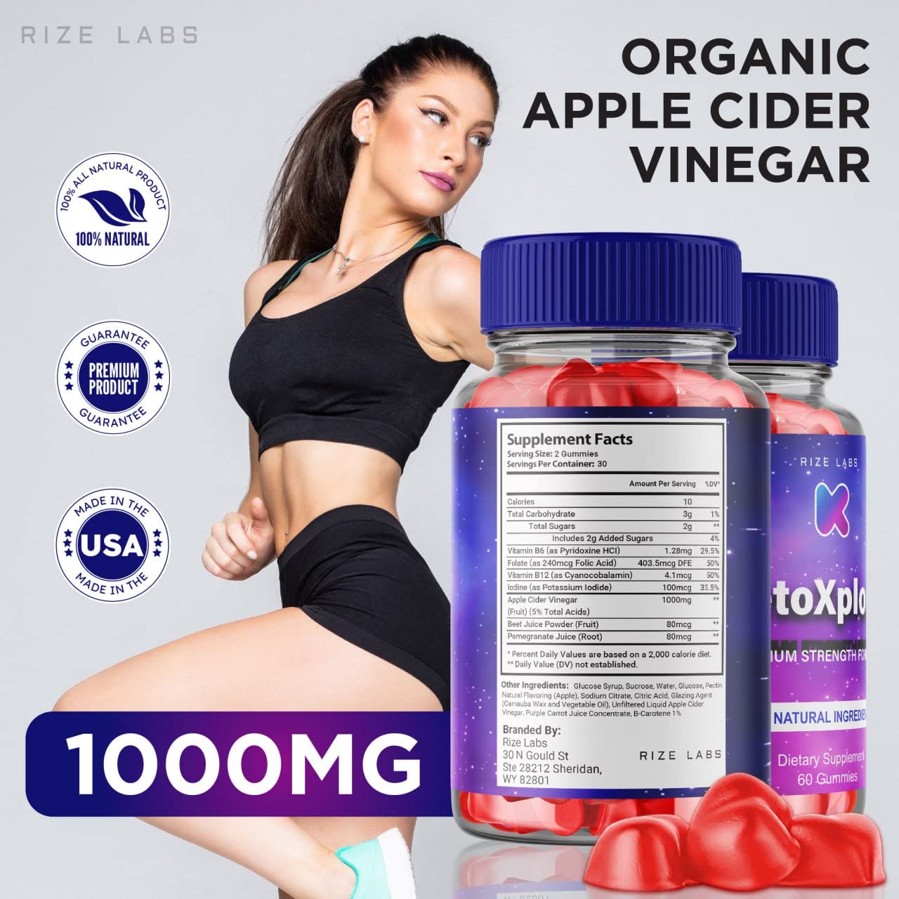 rize labs - KetoXplode Keto ACV Gummies for Advanced Weight Loss with Apple Cider Vinegar, Supplement Helps in Reducing Belly Fat, for Extra Strength (60 Gummies)