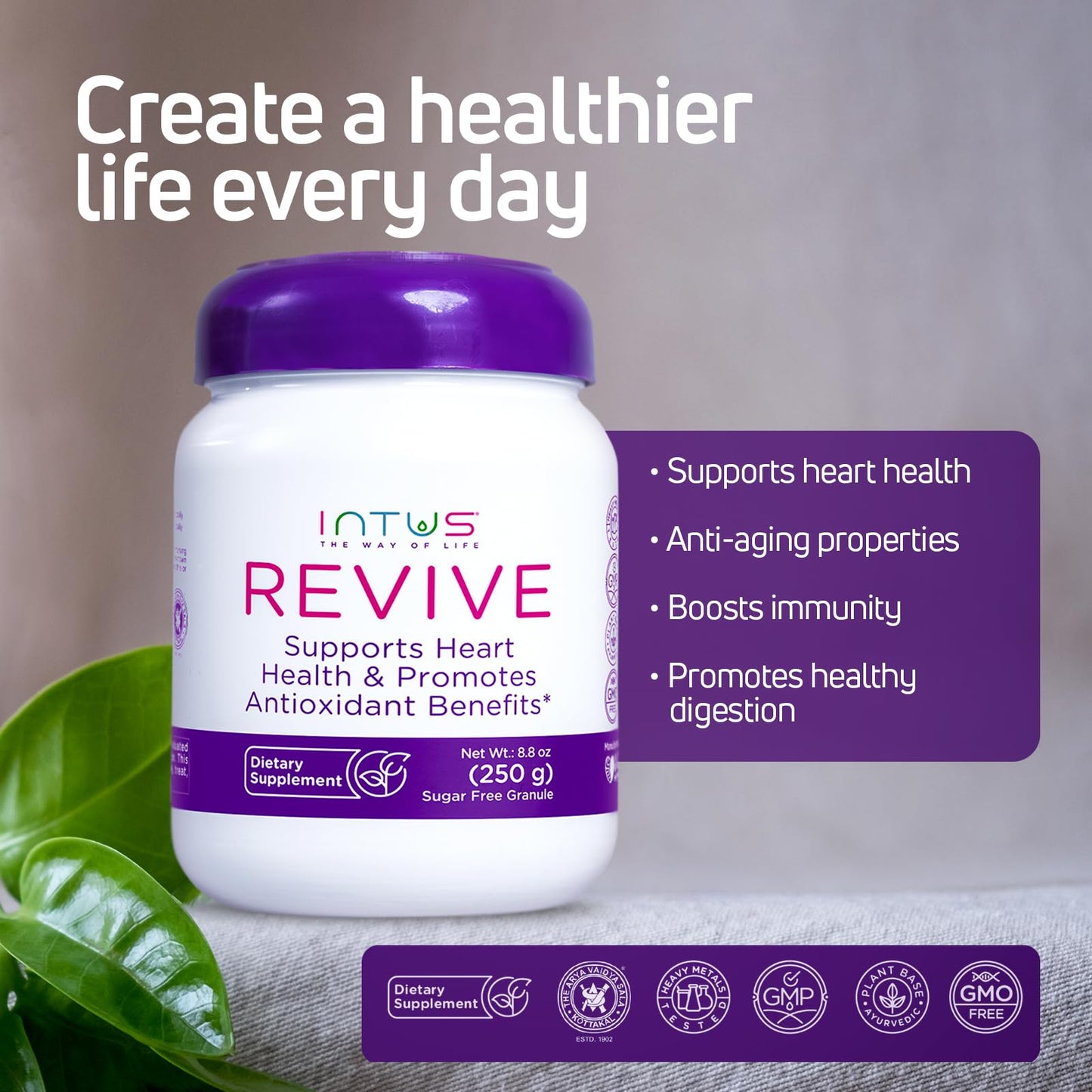 Intus Revive - Ayurvedic Dietary Supplement for Heart Health with Ashwagandha and Antioxidants - Immune Support Supplement That Can Help Control Blood and Improve Chronic Fatigue - 8.8 oz