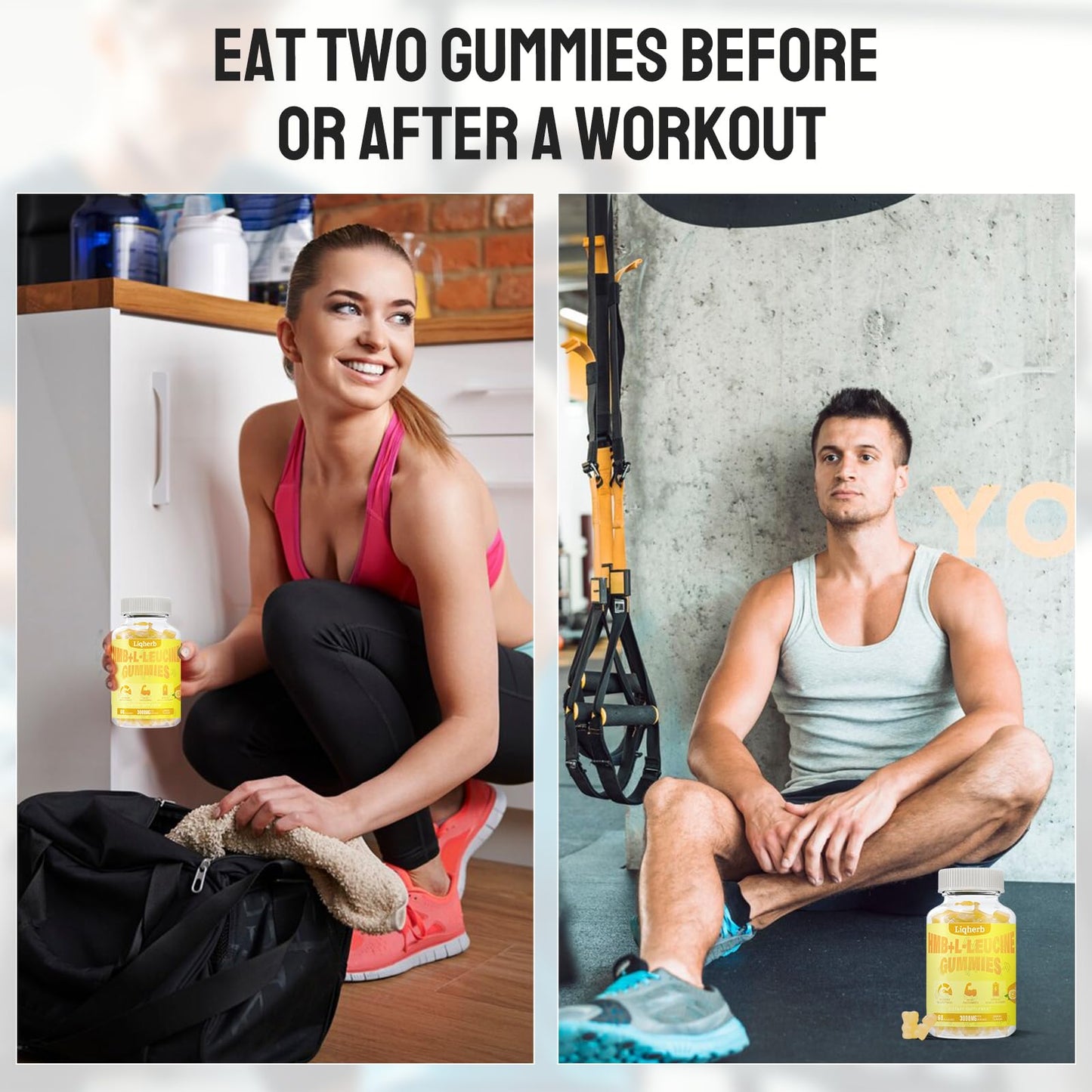 Liqherb HMB and Leucine Supplements 3000mg, HMB L-Leucine Gummies for Adults, Muscle Recovery, Increase, Improve Endurance, Non GMO, Vegan,Gluten Free, 120