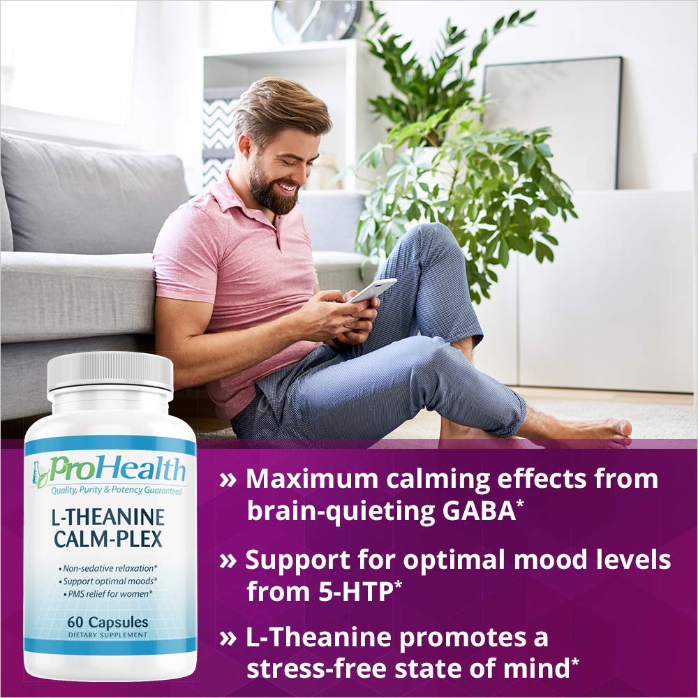 ProHealth, Inc. L-Theanine Calm-Plex with GABA and 5-HTP (Suntheanine) (100 mg, 60 Medium Capsules) 2 Pack