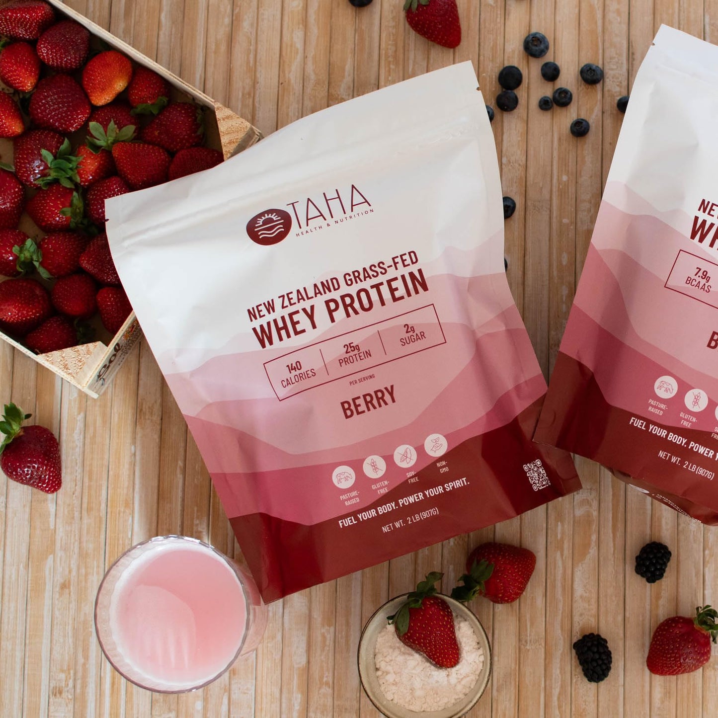 Taha Health & Nutrition Berry Flavored Whey Protein Concentrate Powder, 25g Protein, 140 Calories, 2g Sugar | New Zealand Grass-Fed, Free-Range Dairy | Gluten and Soy Free, Keto, Kosher | 2LB