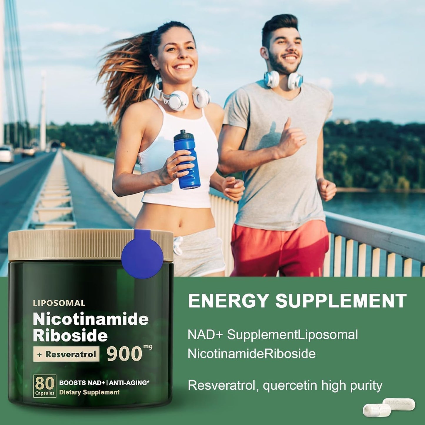 XSCQ NAD Supplement Nicotinamide Riboside, 900mg NAD+ Supplement for Energy NMN Alternative, Focus - 80 Capsules
