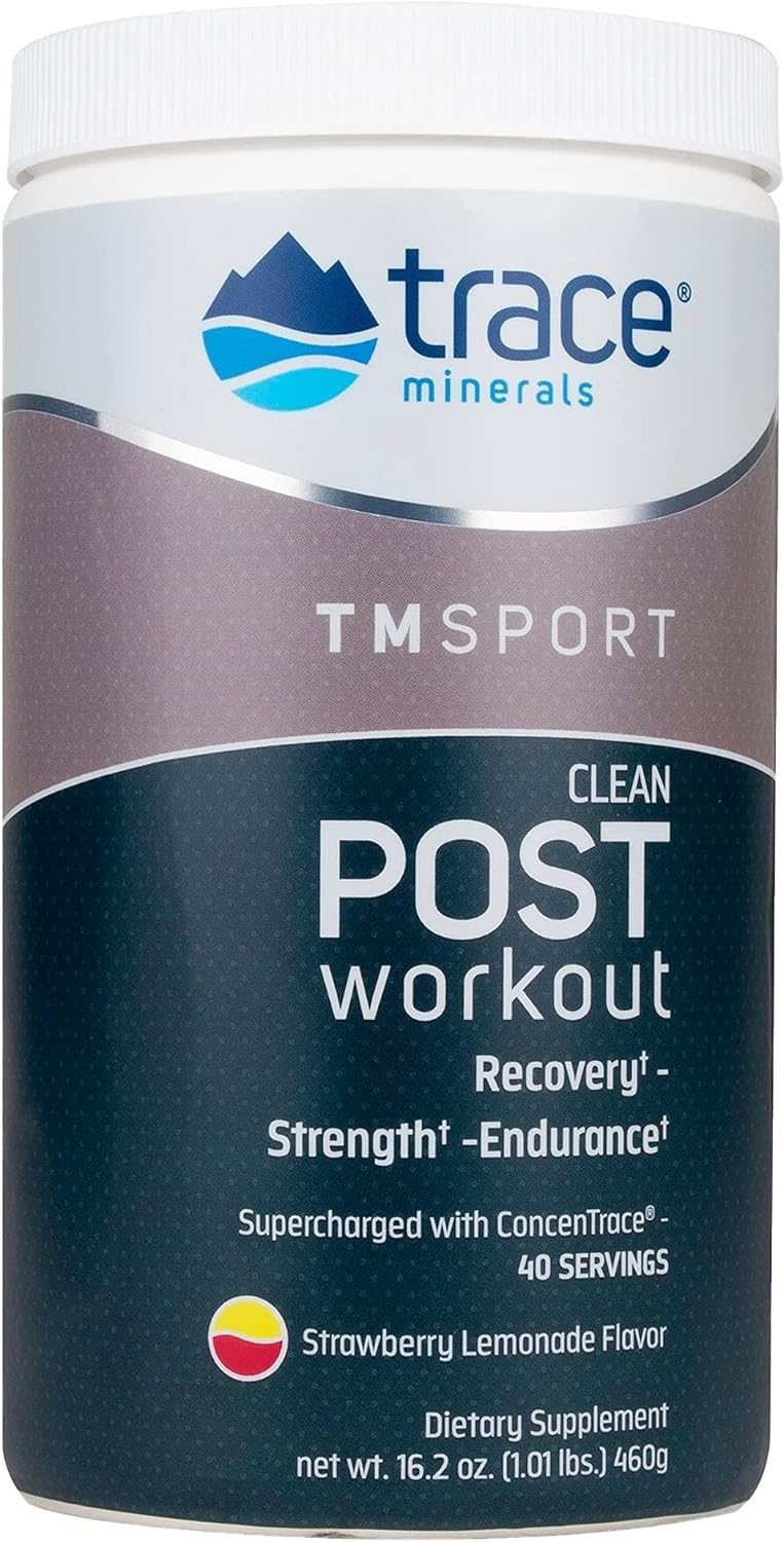 Trace Minerals | TMRFIT Series Clean Post Workout Canister Supplement | Supports Muscle Recovery and Strength | Gluten Free, Certified Vegan, Non-GMO | Strawberry Lemonade | 16.2 Oz