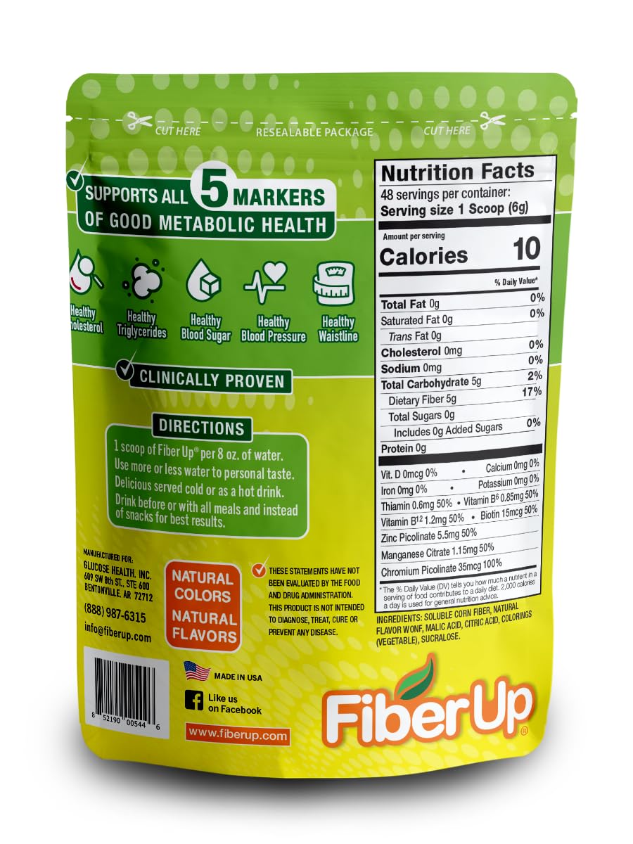 FIBER UP Delicious, Prebiotic Soluble Fiber Supplement, Tropical, 48 Servings.