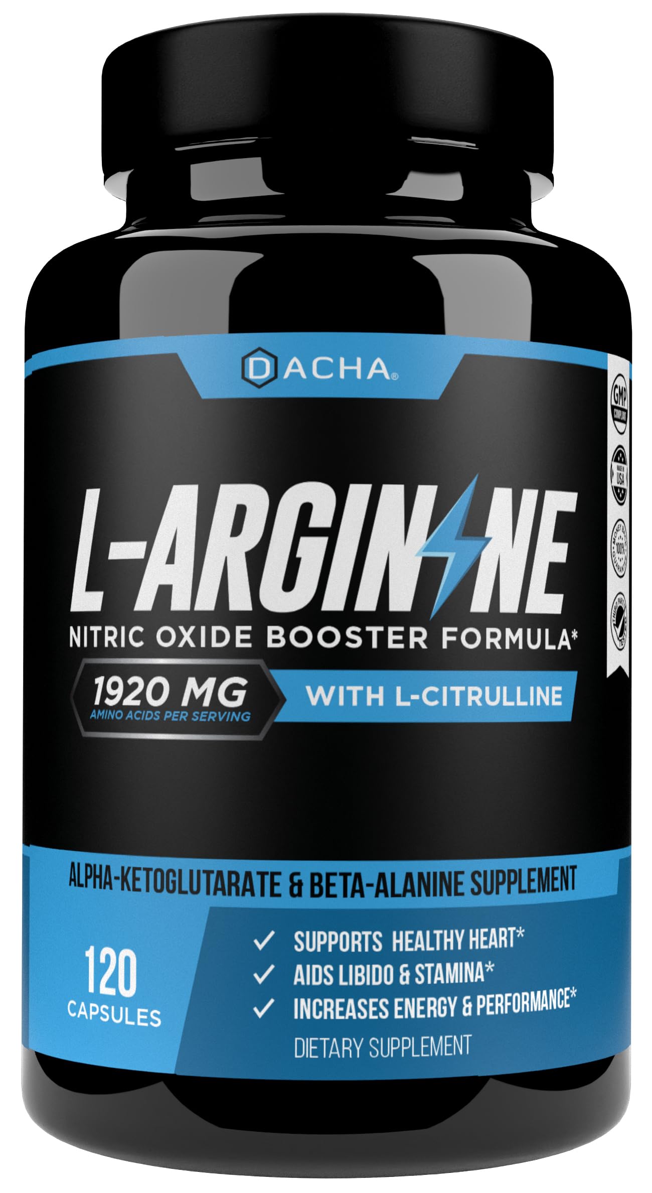 DACHA Premium L Arginine Pills 1920 MG - 120 VCAPS AAKG Nitric Oxide Precursor, L-Citrulline HCL, Beta Alanine, Essential Amino Acids for Energy, Muscle Growth, Heart Health, Vascularity & Stamina