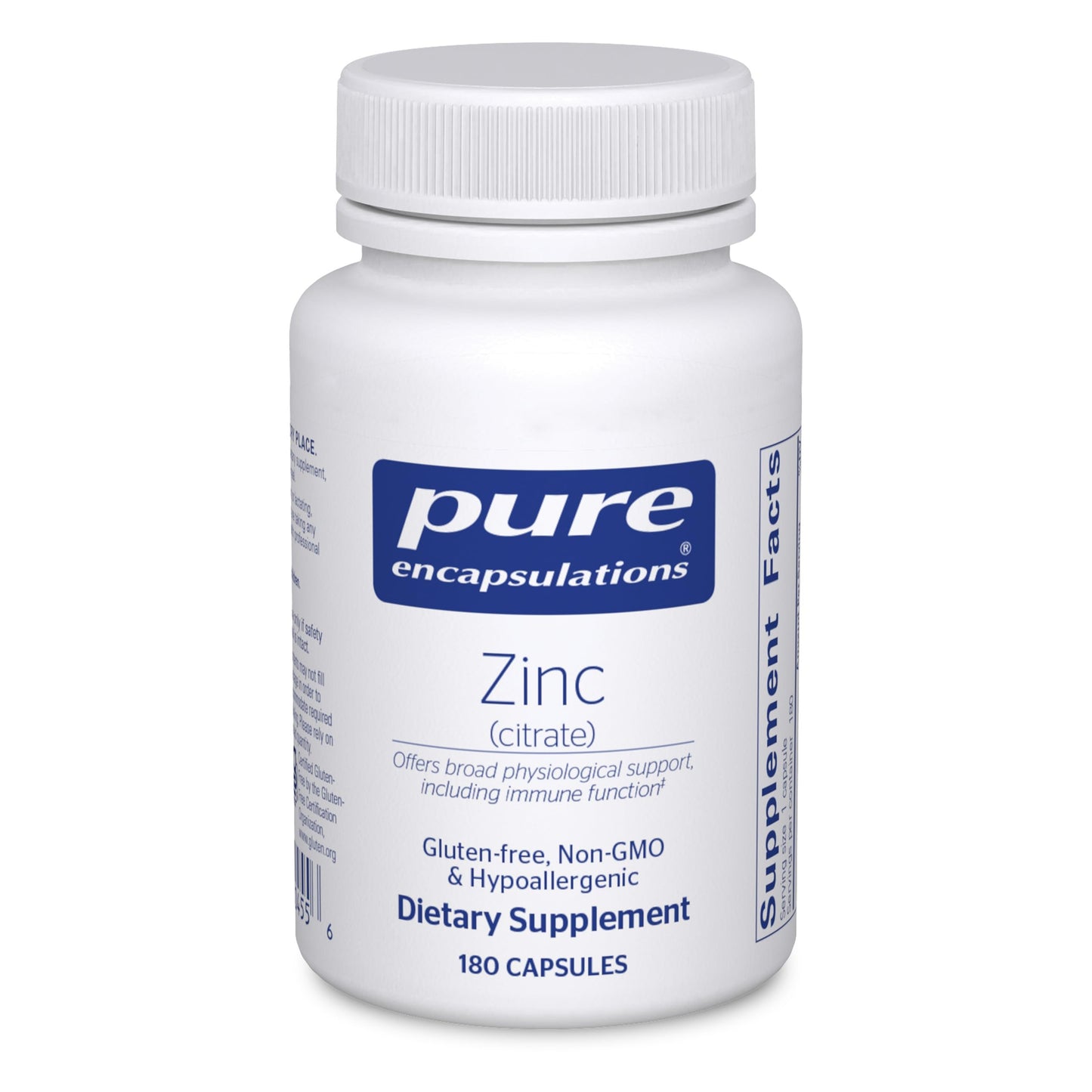 Pure Encapsulations Zinc (Citrate) - for Immune System, Tissue Development & Metabolism* - Mineral Supplement with Enzymes - Highly Absorbable Zinc - Vegan & Non-GMO - 180 Capsules