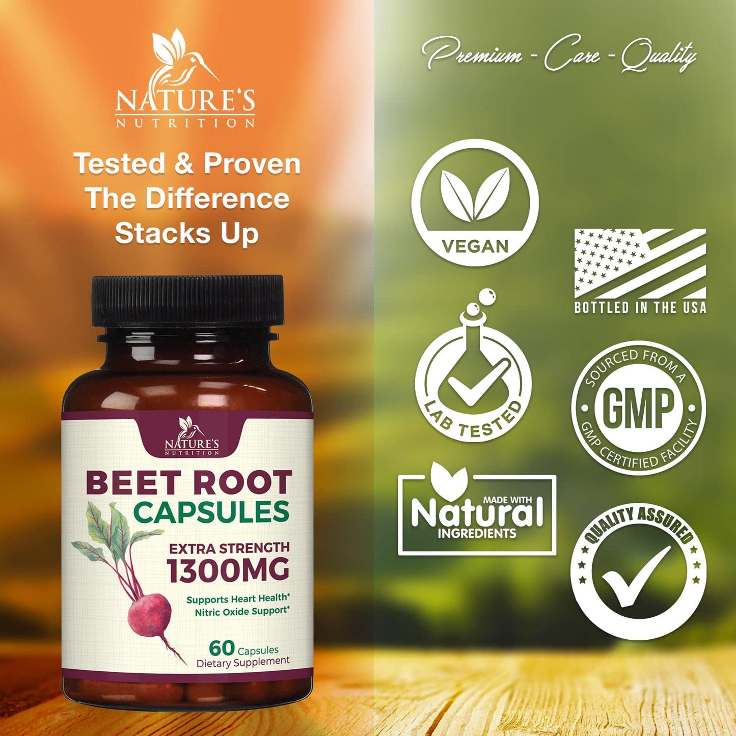 Beetroot Supplement - 1300mg Extra Strength Red Beet Root Powder Supports Nitric Oxide Production & Natural Energy - Vegan Herbal Pills Support Heart Health, GMO & Gluten Free - 60 Capsules