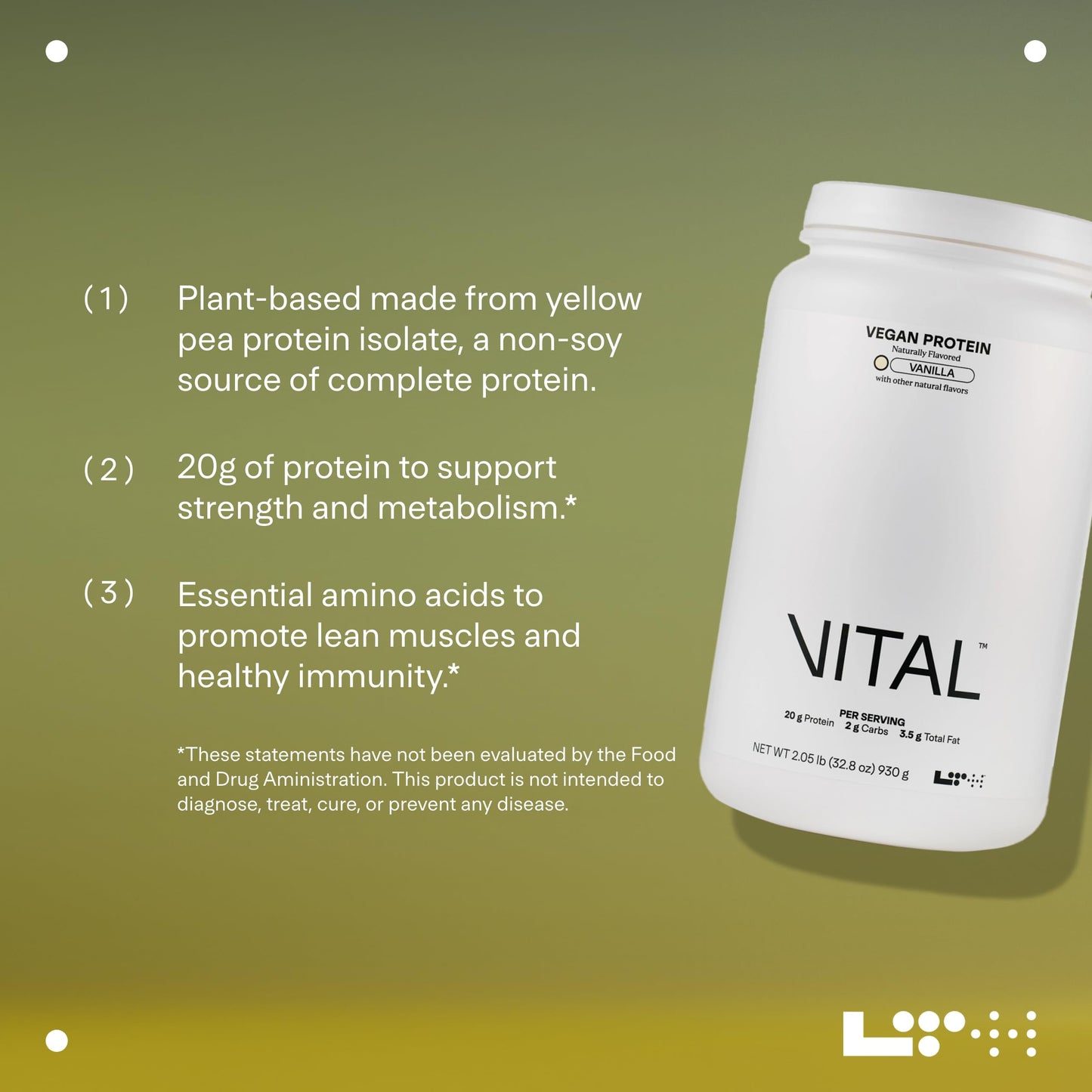 LTH Vital Vegan Protein - Plant-Based Protein Powder - Made from Pea Protein - Supports a Healthy Immune System - Dairy Free & Soy Free - Vanilla, 30 Servings