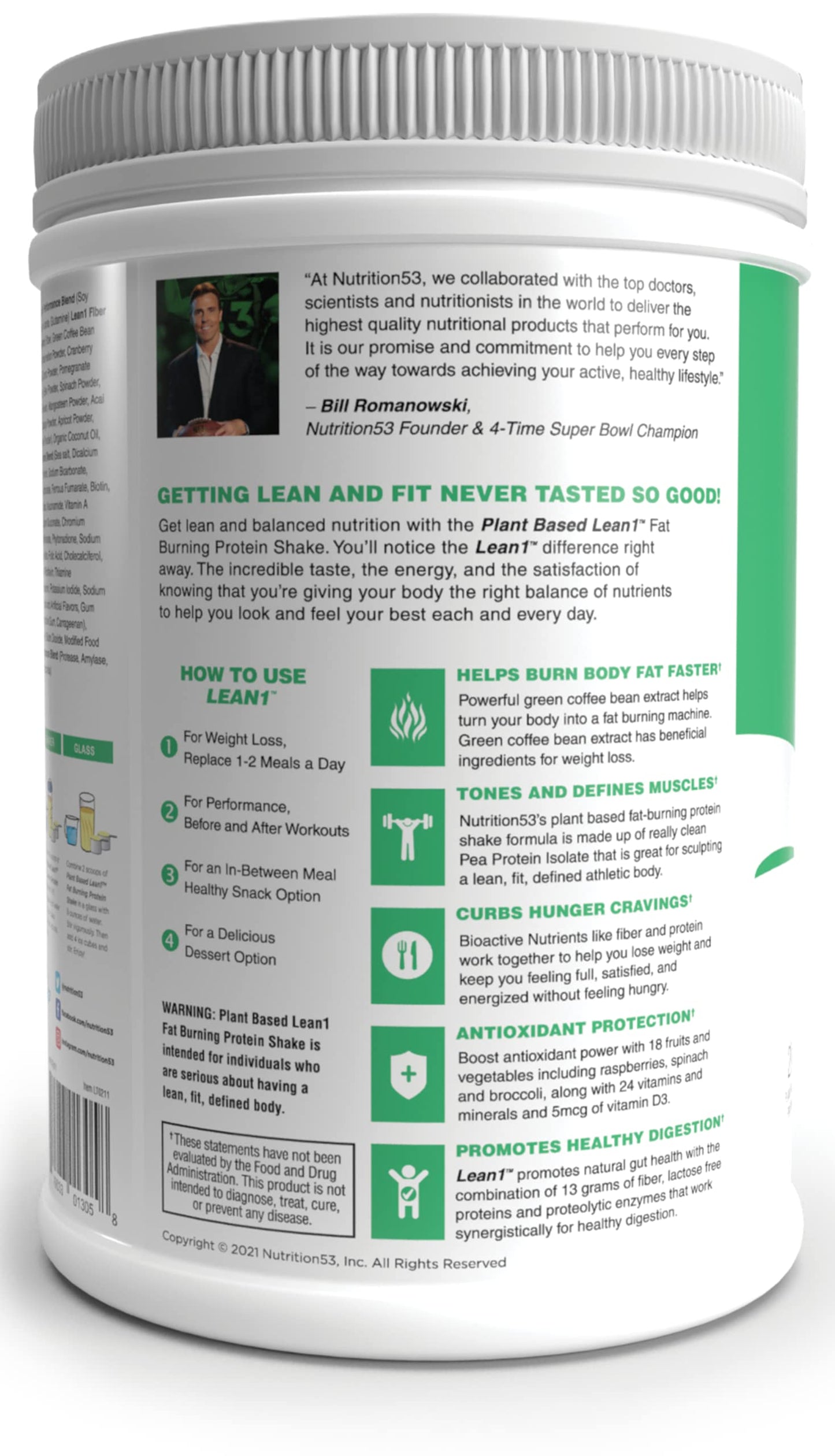 LEAN1 Nutrition53 Meal Replacement Powder for Weight Loss, Fat Burner, Appetite Control, Plant Based Banana (27 Ounce)