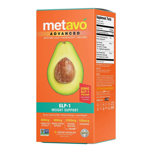 Metavo Advanced Weight Support - Natural Diet Supplements with Essential Nutrients for Promoting Wellness, Enriched with Avocados, Green Tea, Chromium & Green Coffee, 90 Easy-to-Swallow Diet Pills