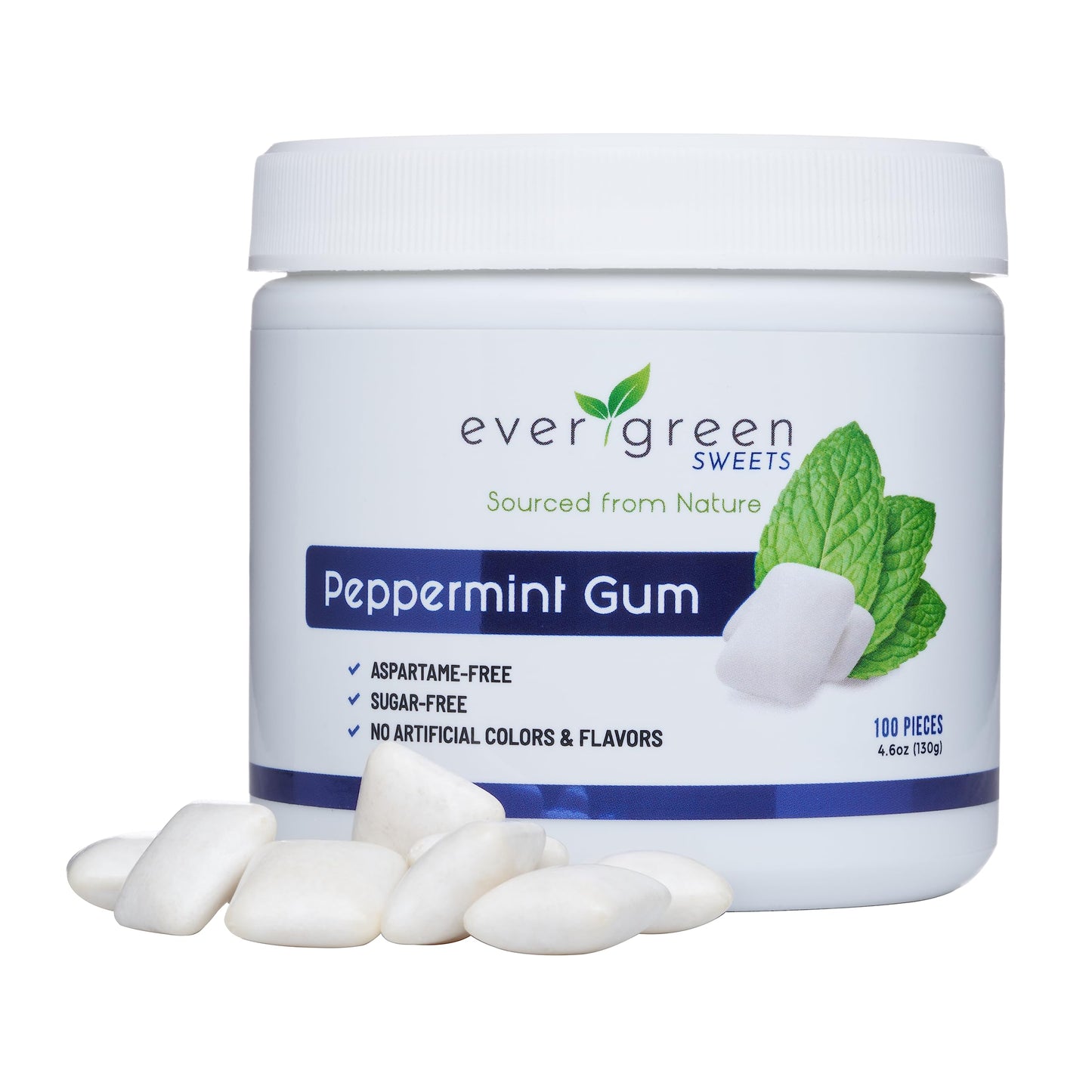 Evergreen Sweets Chewing gum 100 Count Jar  Natural Peppermint Gum Made with Xylitol and Stevia  SugarFree Aspartame Free and Vegan
