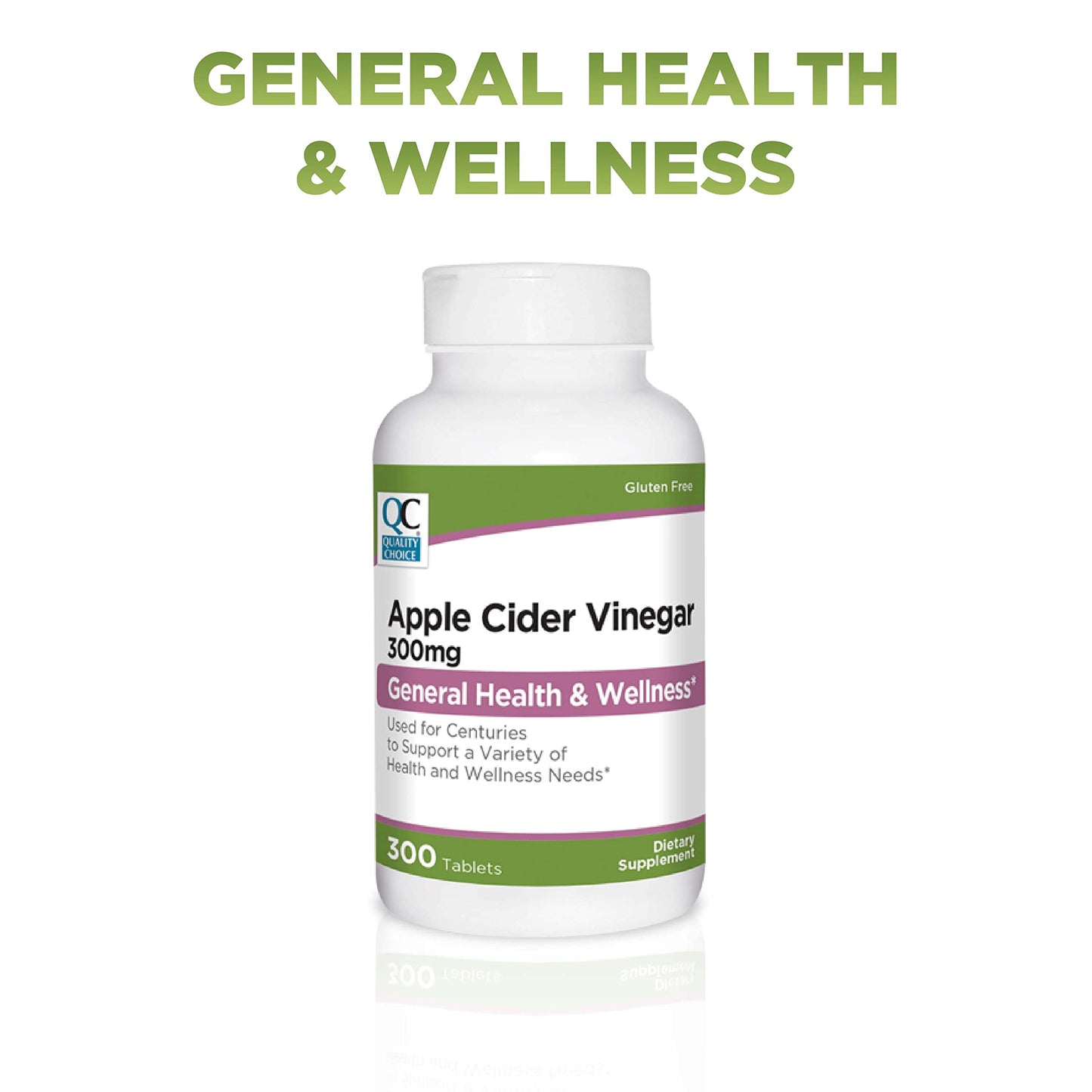 Quality Choice Apple Cider Vinegar 300 mg - General Health and Wellness - Dietary Supplement in 300 Count Bottles of Tablets