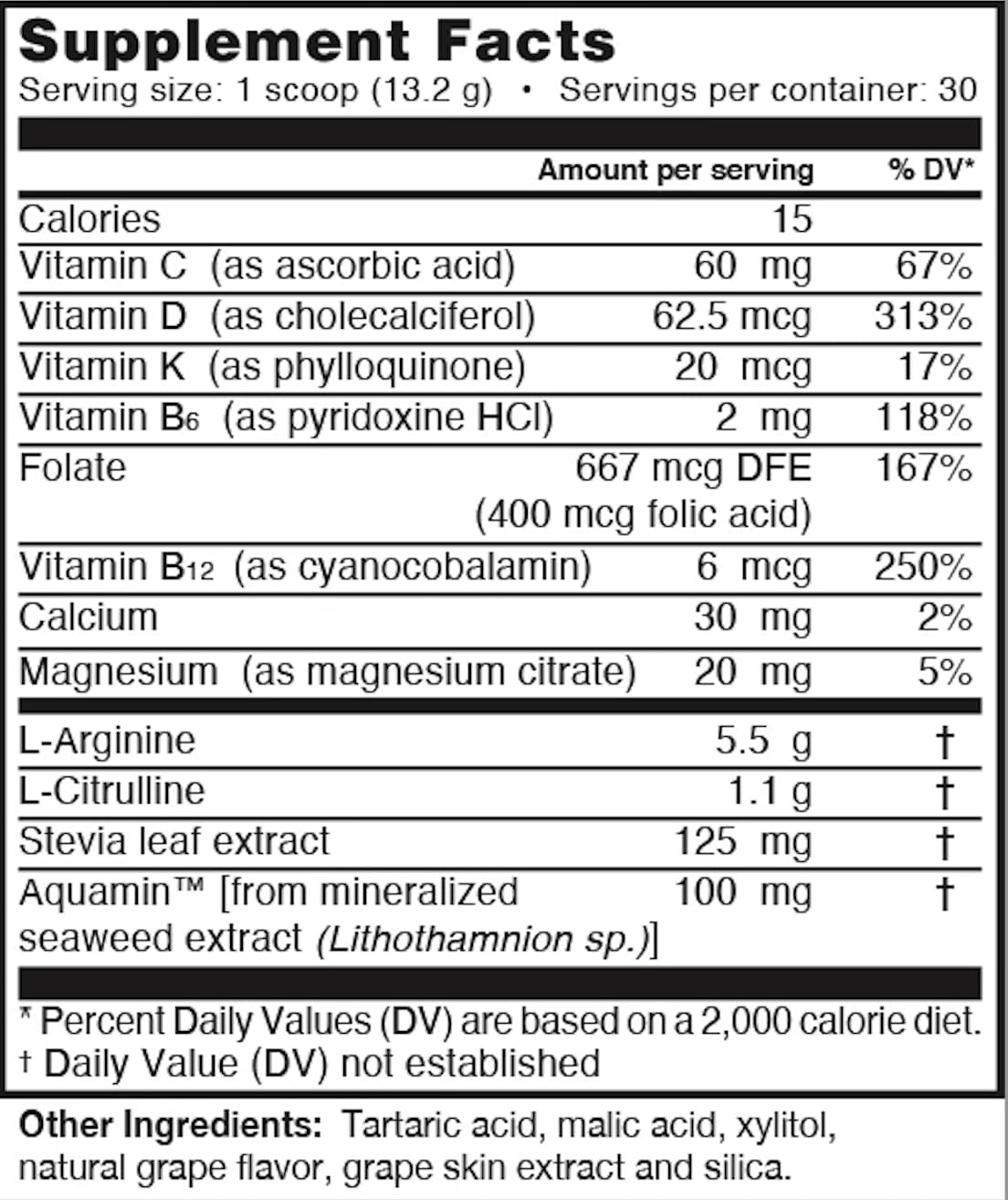 L-ARGININE PRO | 5,500mg L-Arginine Plus L-Citrulline 1,100mg Powder Drink Mix Supplement for Increased Nitric Oxide Production (30 Servings (Pack of 1), Grape)