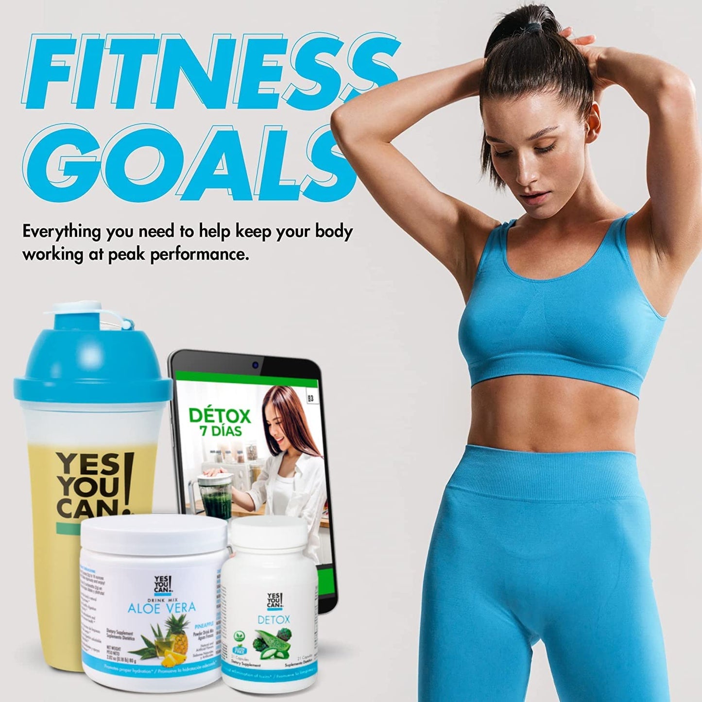 Yes You Can! Detox Kit Bundle - Includes YYC! Capsules, Aloe Vera Drink Mix, and Water Bottle, Body Cleanse Kit, Daily Cleanse and Proper Hydration with Vitamins - (Mango)