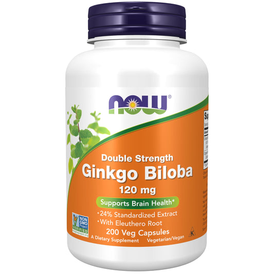 NOW Foods Supplements, Ginkgo Biloba 120 mg, Double Strength, Non-GMO Project Verified, 200 Veg Capsules