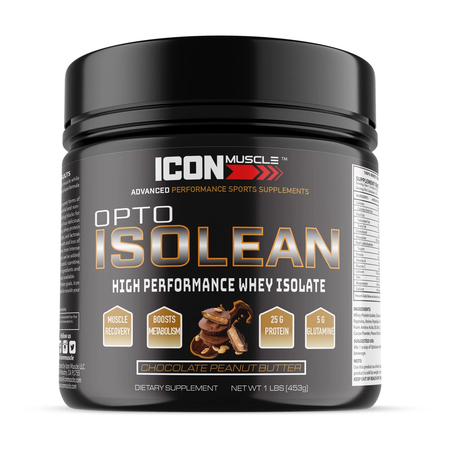 Icon Muscle Isolean Whey Protein Isolate Powder, Vanilla, Chocolate, Strawberry, Cookies & Cream, Salted Caramel, Chocolate Mint, Chocolate Peanut Butter, 1 Pound (Chocolate Peanut Butter)