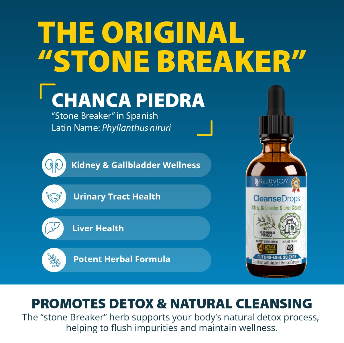 Rejuvica Health Cleanse Drops - Advanced Kidney & Gallbladder Cleanse Support Supplement - Liquid Delivery for Better Absorption - Chanca Piedra Used in Amazonian Rainforest