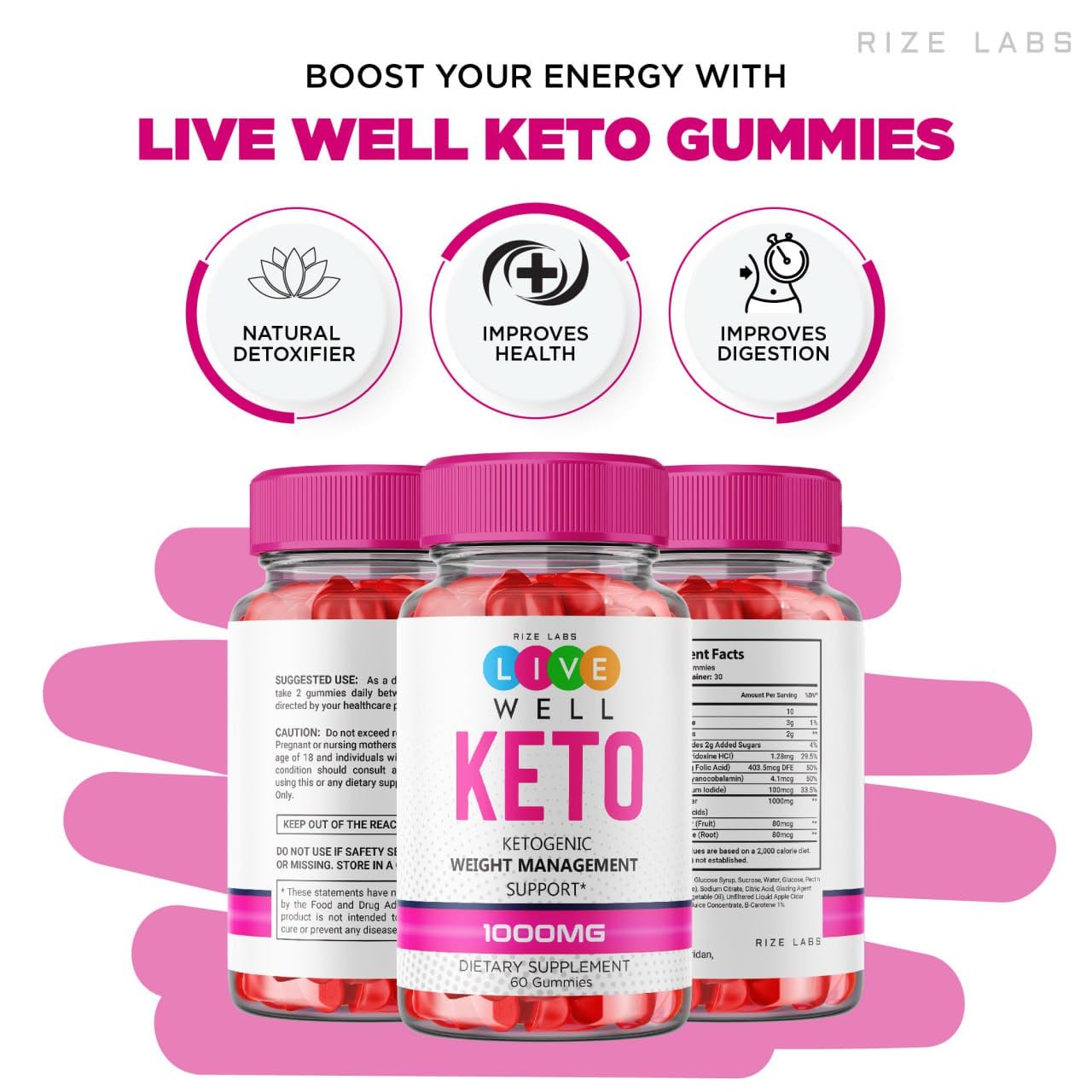 rize labs - Live Well Keto ACV Gummies for Weight Loss - Belly Fat Diet, Vegan, Advanced Formula (60 Gummies)