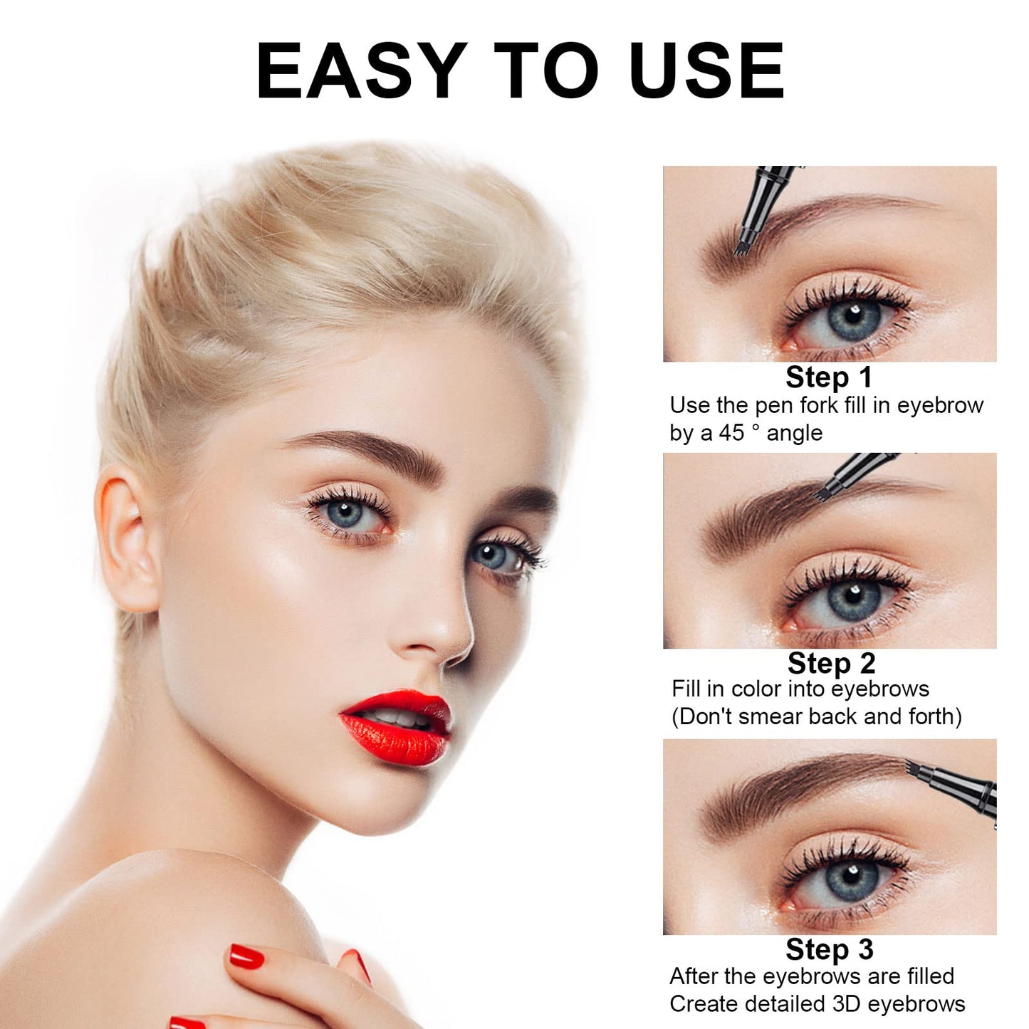 Microblading Eyebrow Pencil, Eyebrow Pen with an Upgrade Micro-Fork Tip Applicator, Waterproof Long-Lasting Microblading Brow Pen, Brow Pencil for Natural Looking Brows Makeup, Gray