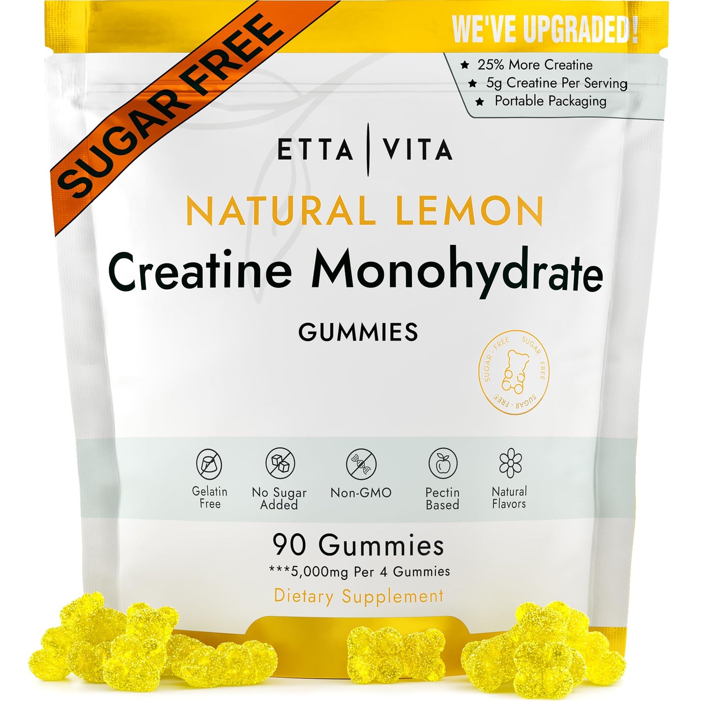 Sugar-Free Creatine Monohydrate Gummies 5gram per Serving, Potent Creatine Gummies for Men & Women, Supplement for Muscle Support, Cellular Energy & Cognitive Function, Gluten-Free